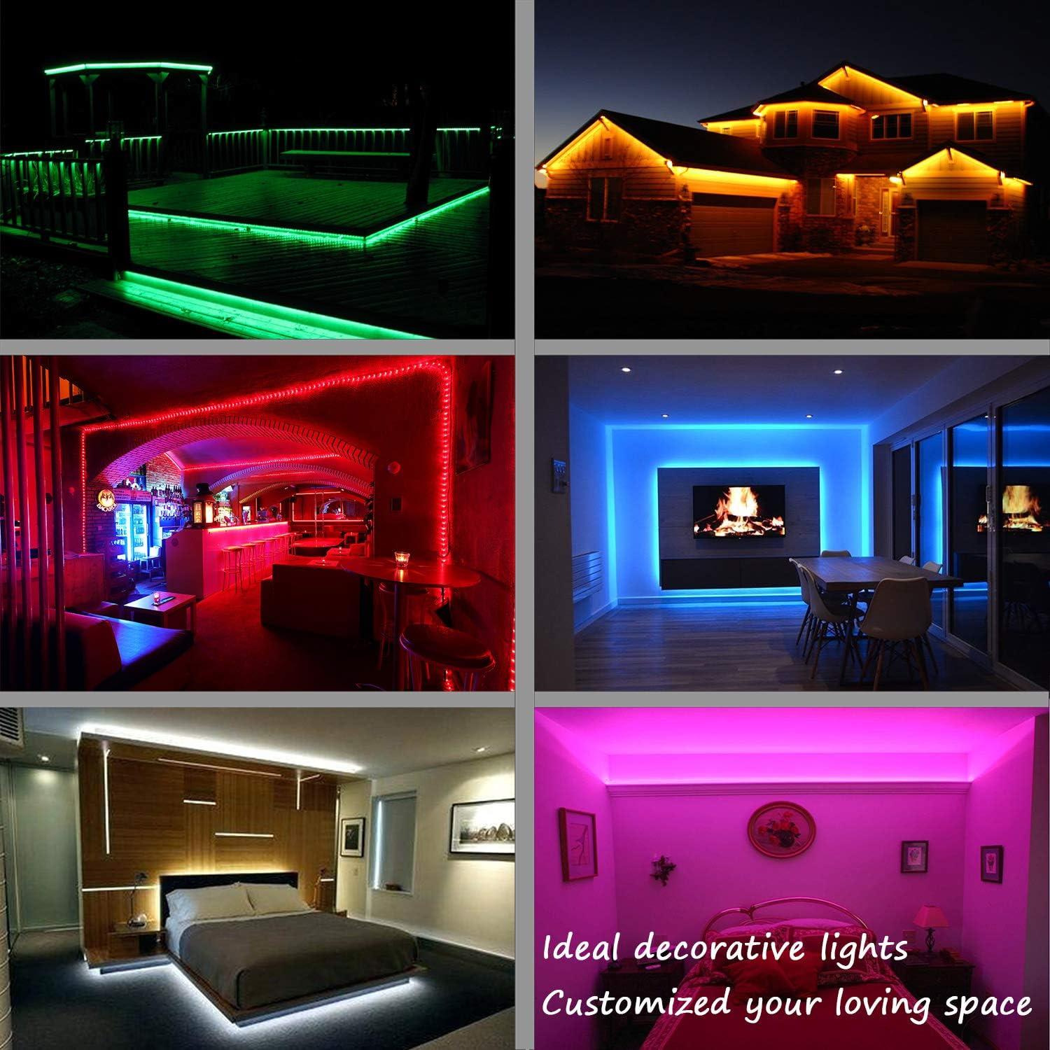 Led Strip Lights 16.4 Feet Outdoor Led Lights Waterproof 300 LEDs Flexible Led Light Strips Color Changing Music Sync RGB Rope Light with Remote Smart Led Lights for Bedroom Home Kitchen