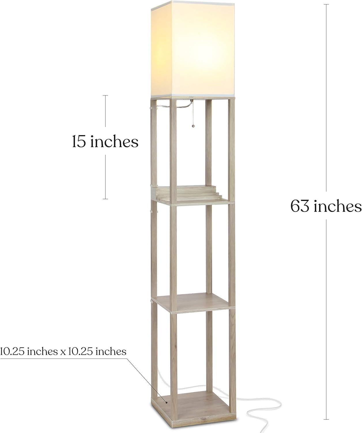 Maxwell 63 in. Traditional 1-Light USB Charging LED Energy Efficient 3-Shelf Floor Lamp with Fabric Square Shade