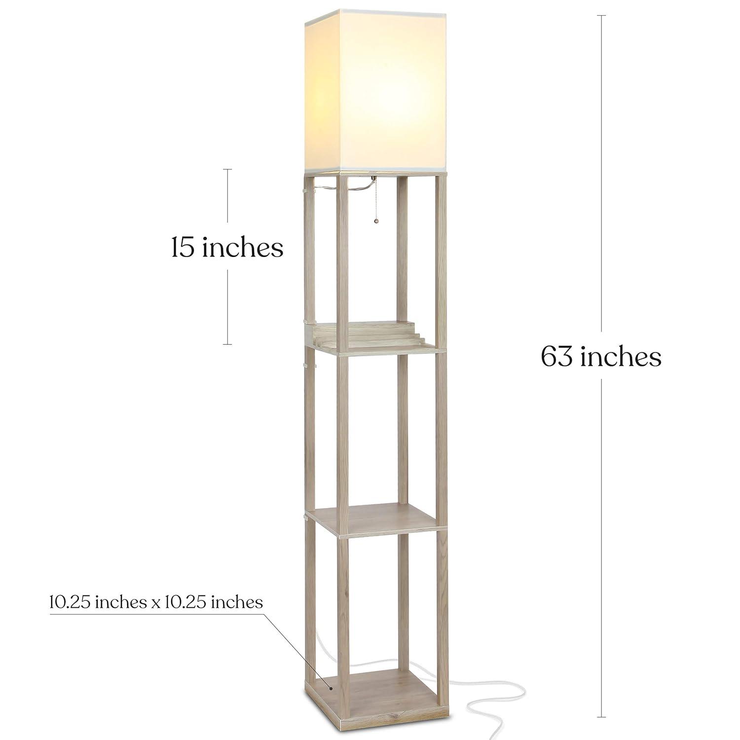 Brightech Maxwell 63 in. 3-Shelf USB-Charging LED Floor Lamp with Fabric Square Shade