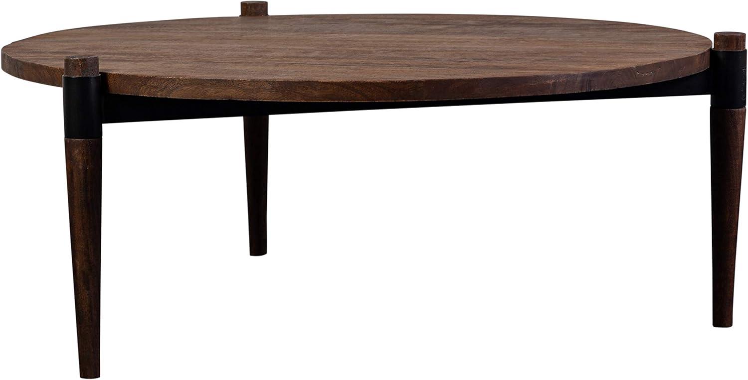 Contemporary Round Acacia Wood Coffee Table with Black Legs