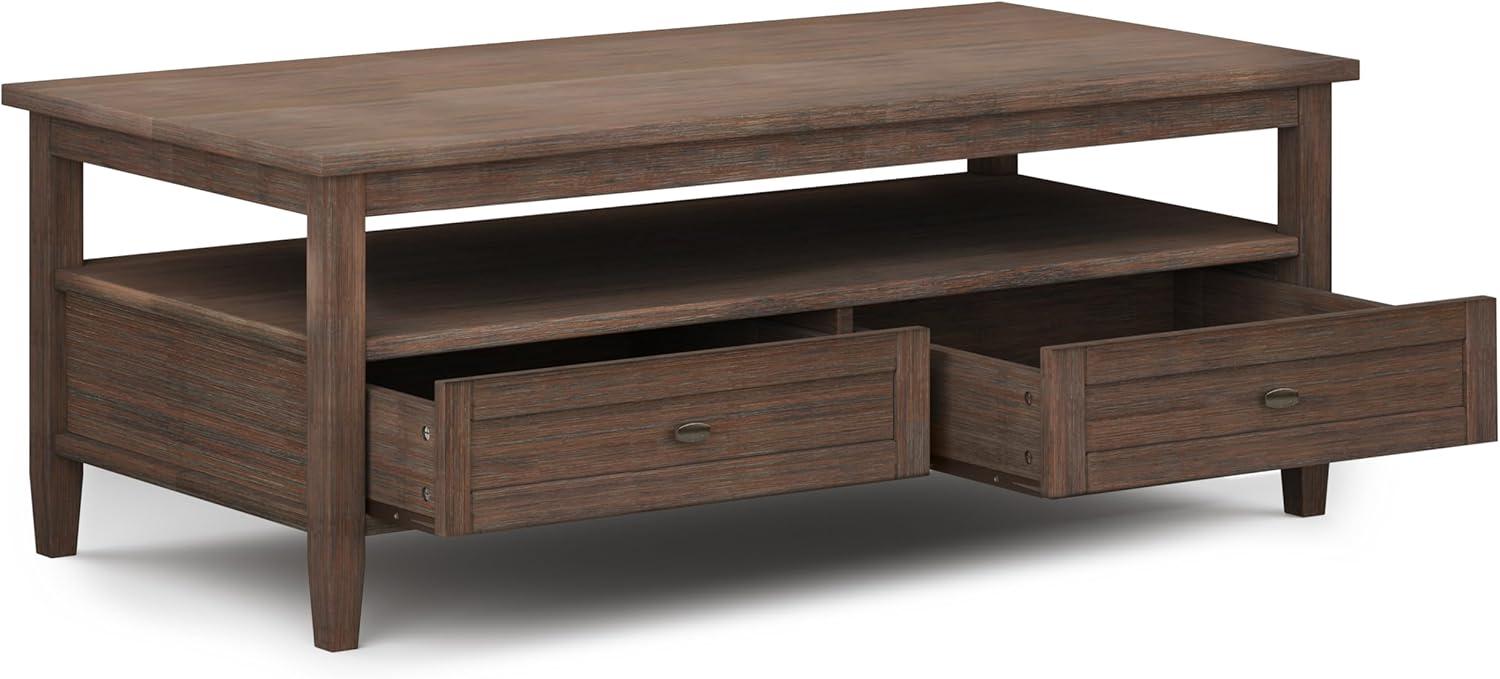 Simpli Home Warm Shaker 48"W Solid Wood Coffee Table with Two Storage Drawers and Open Shelf