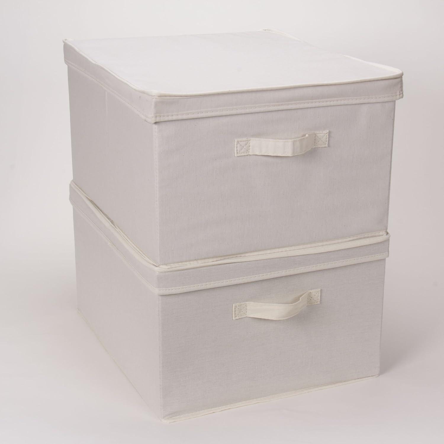Household Essentials 115 Storage Box with Lid and Handle | Natural Beige Canvas | Jumbo