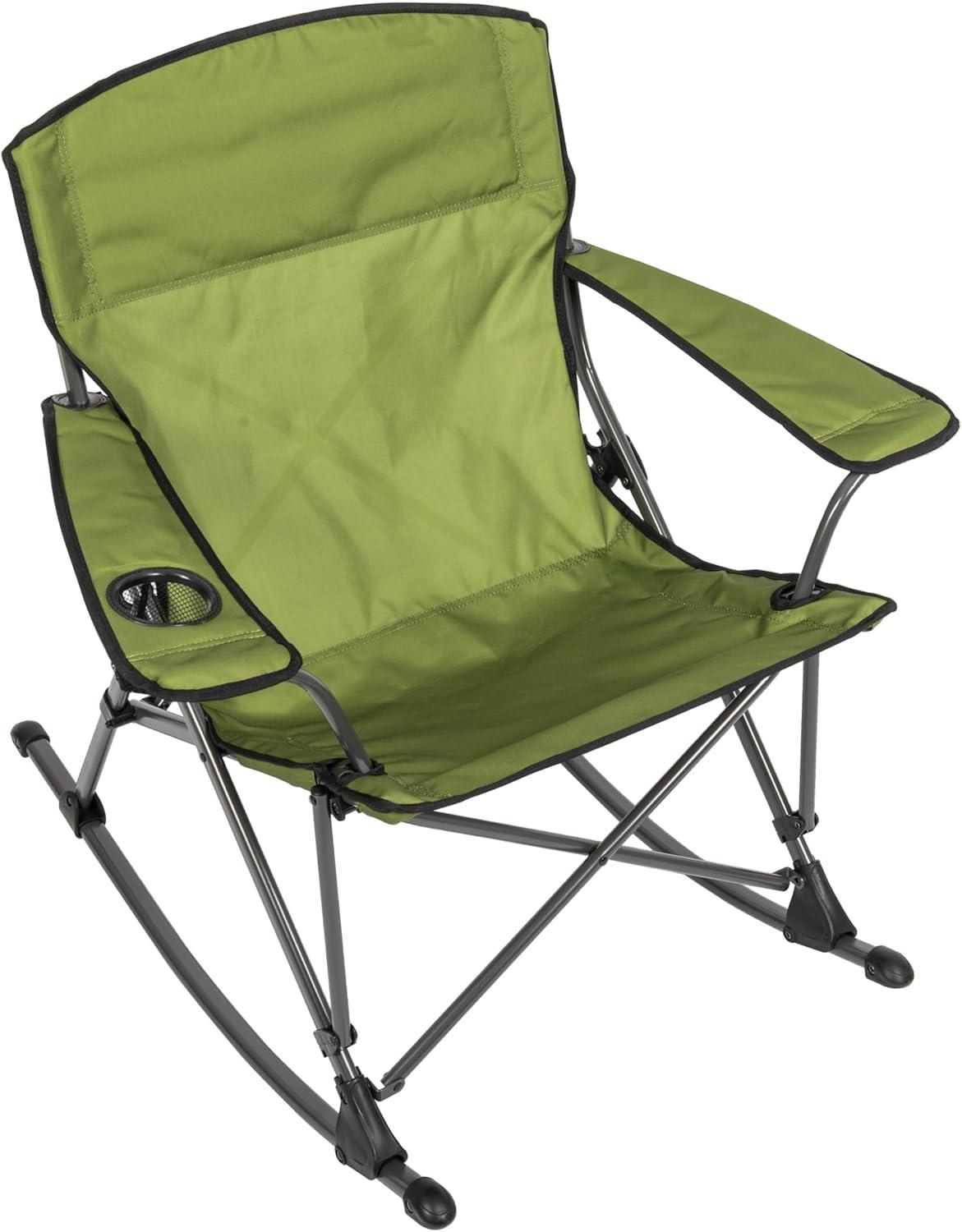 Moss Green Polyester Folding Rocking Quad Chair with Cup Holder