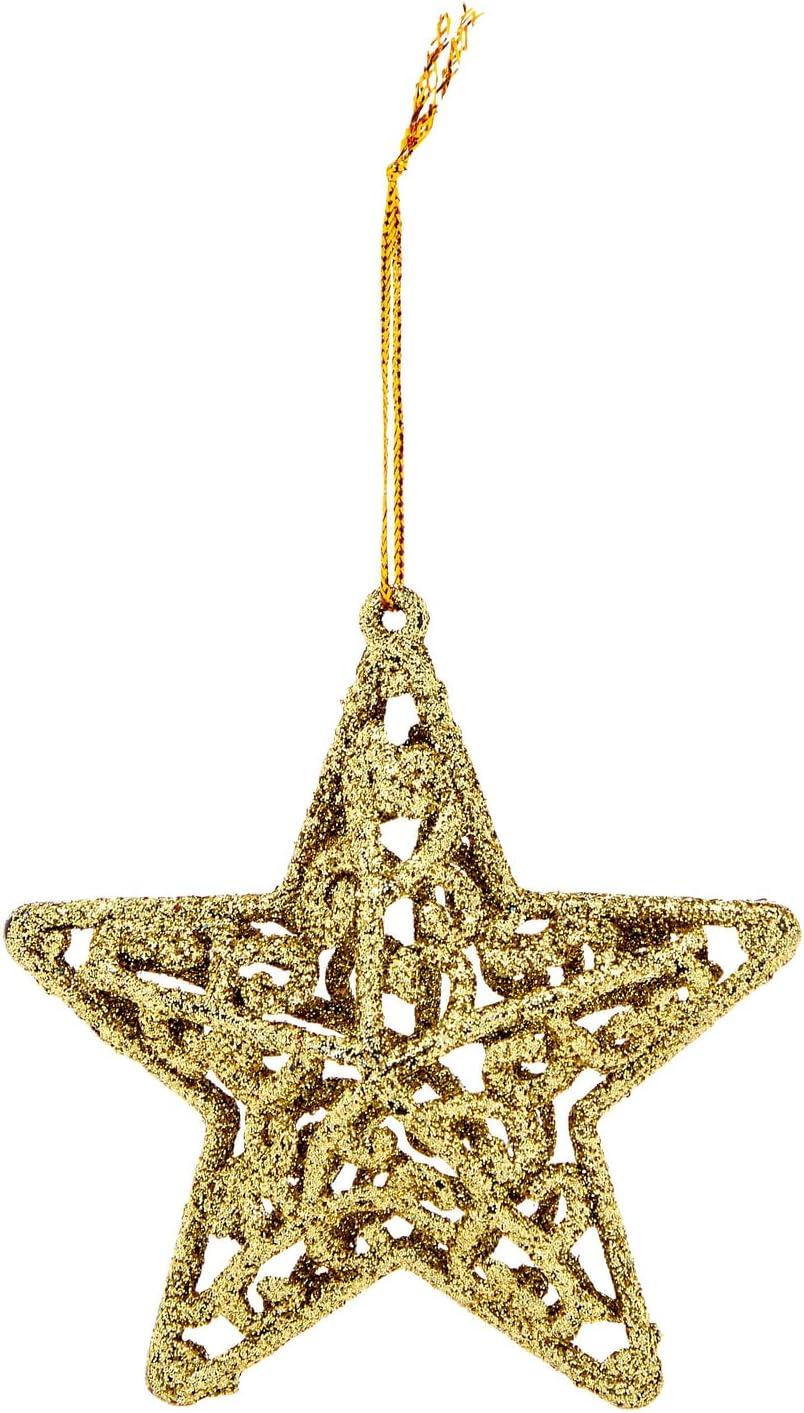 Gold Glitter 3D Star Christmas Tree Ornaments, 12 Pack