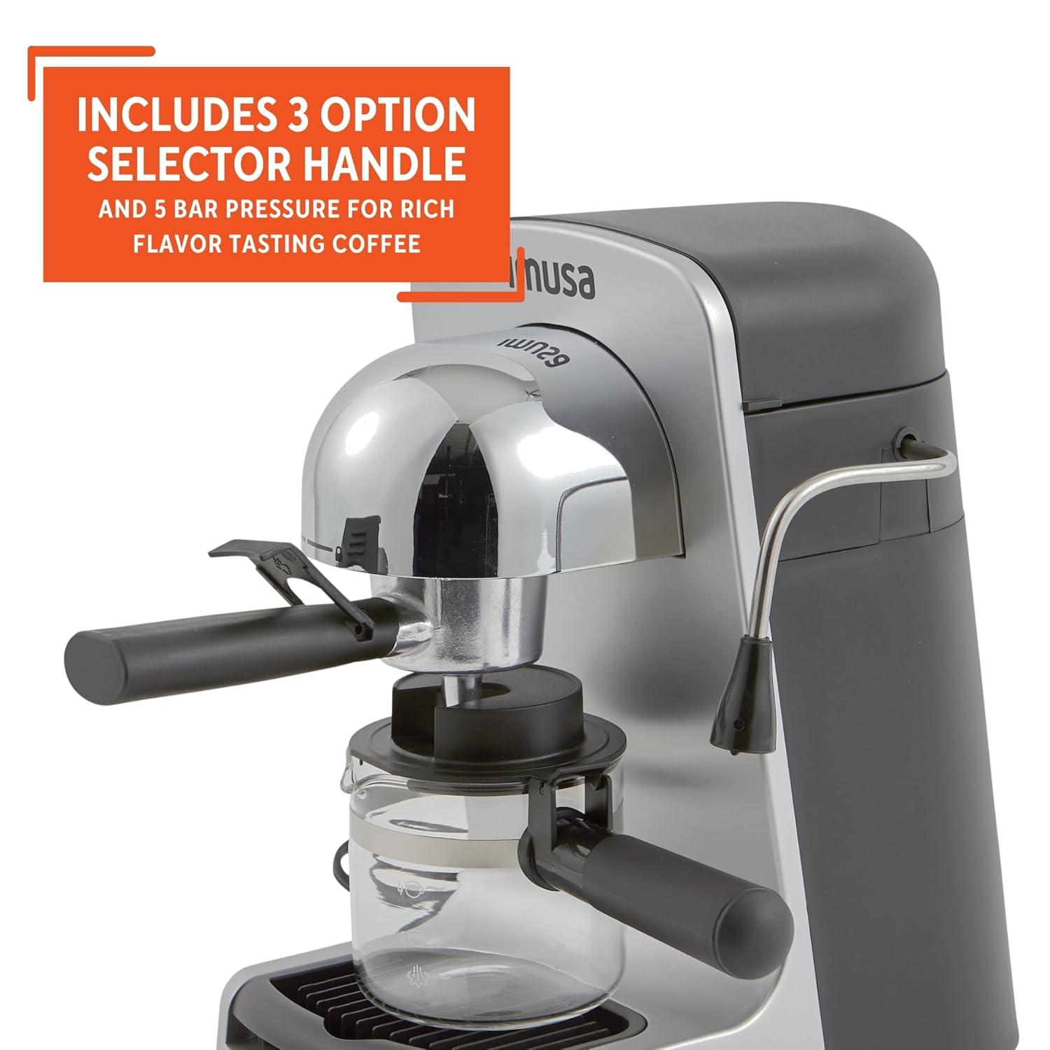 IMUSA GAU-18215 4 Cup Bistro Electric Espresso/Cappuccino Maker with Carafe, Silver