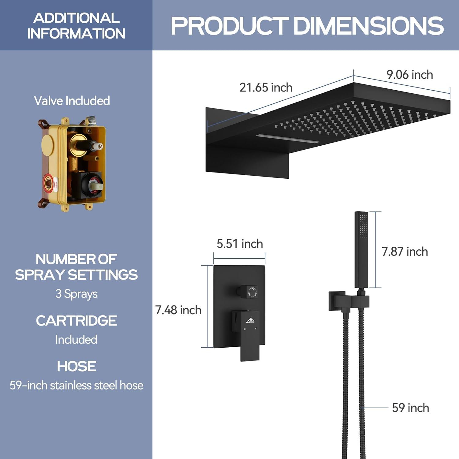 Cascade Bliss Luxury Complete Shower System with Rough-in Valve