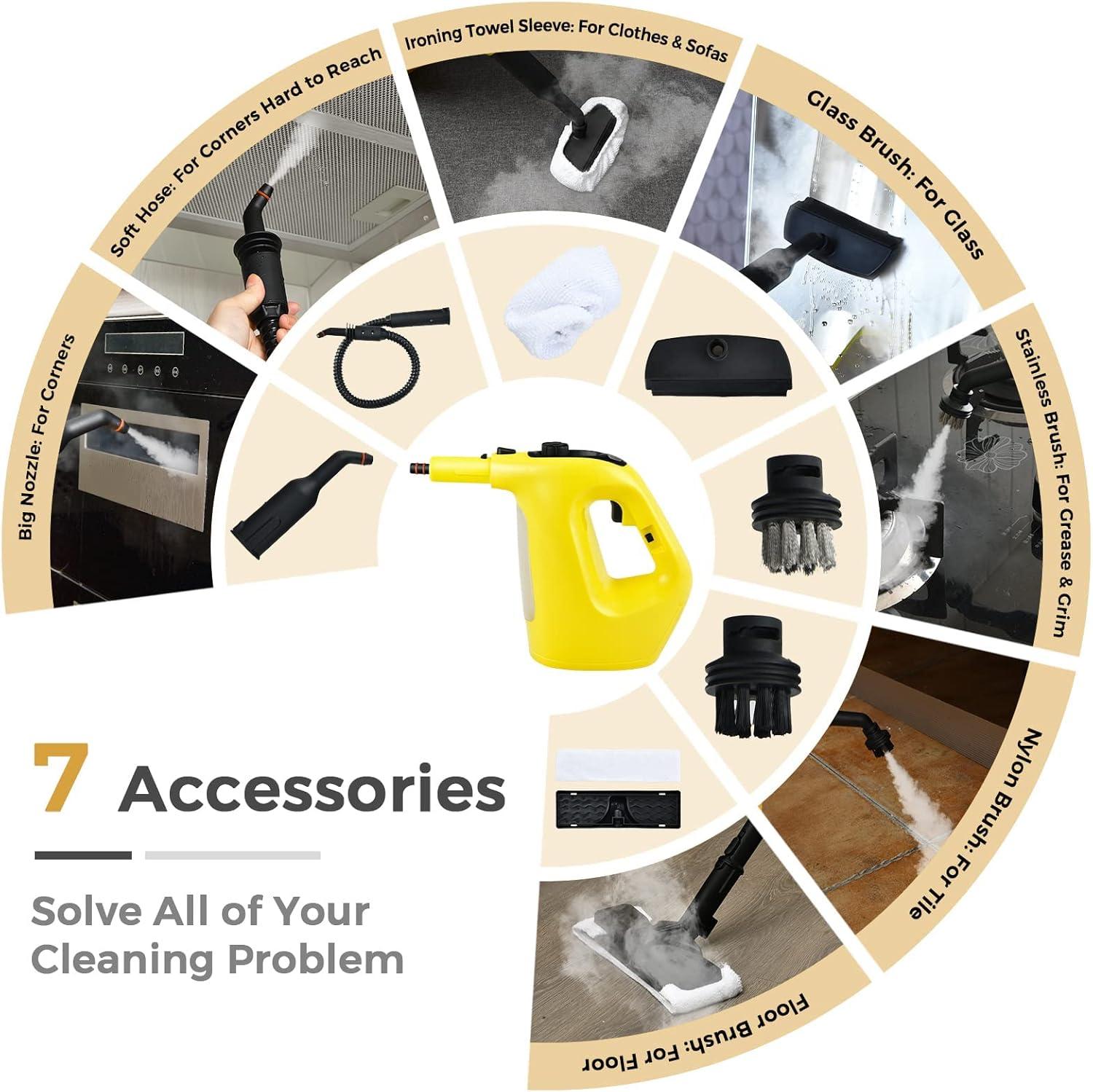 Handheld MultiPurpose Steam Cleaner with 17 Pieces, 350ml Large Capacity Steam Mop Continuous Fill water, Portable Chemical-Free Steamer for Home Use Carpet, Floors, Windows, 1400W