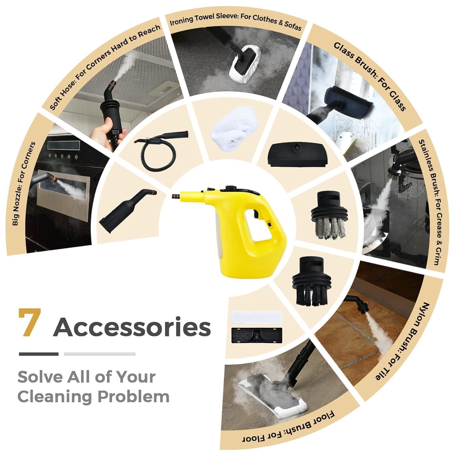 Handheld MultiPurpose Steam Cleaner with 17 Pieces, 350ml Large Capacity Steam Mop Continuous Fill water, Portable Chemical-Free Steamer for Home Use Carpet, Floors, Windows, 1400W