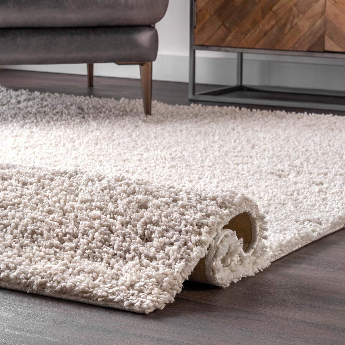 Cozy Comfort Solid White Shag Area Rug, 5x8