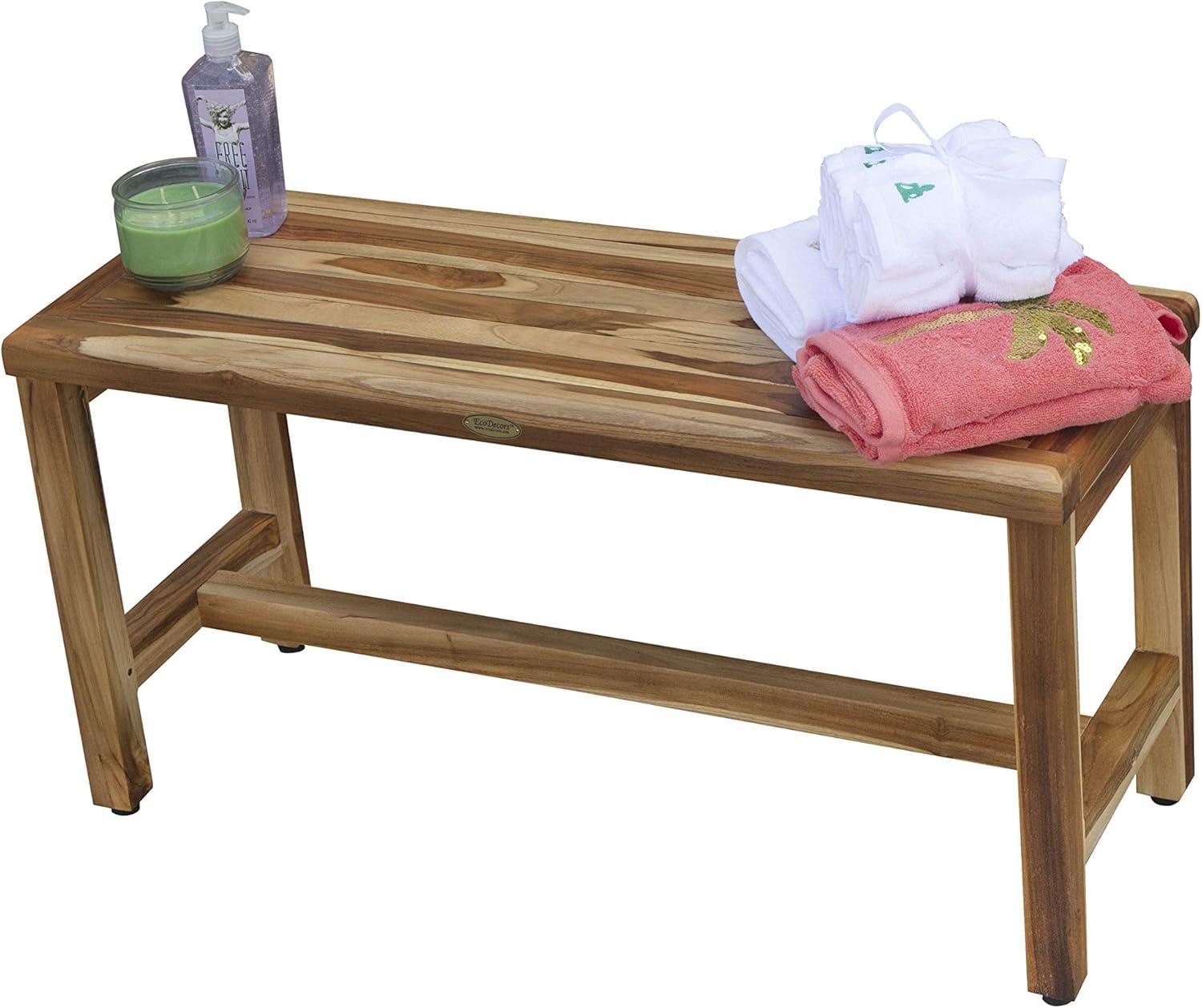 EcoDecors 35" Teak Wood Shower Bench with Straight Legs