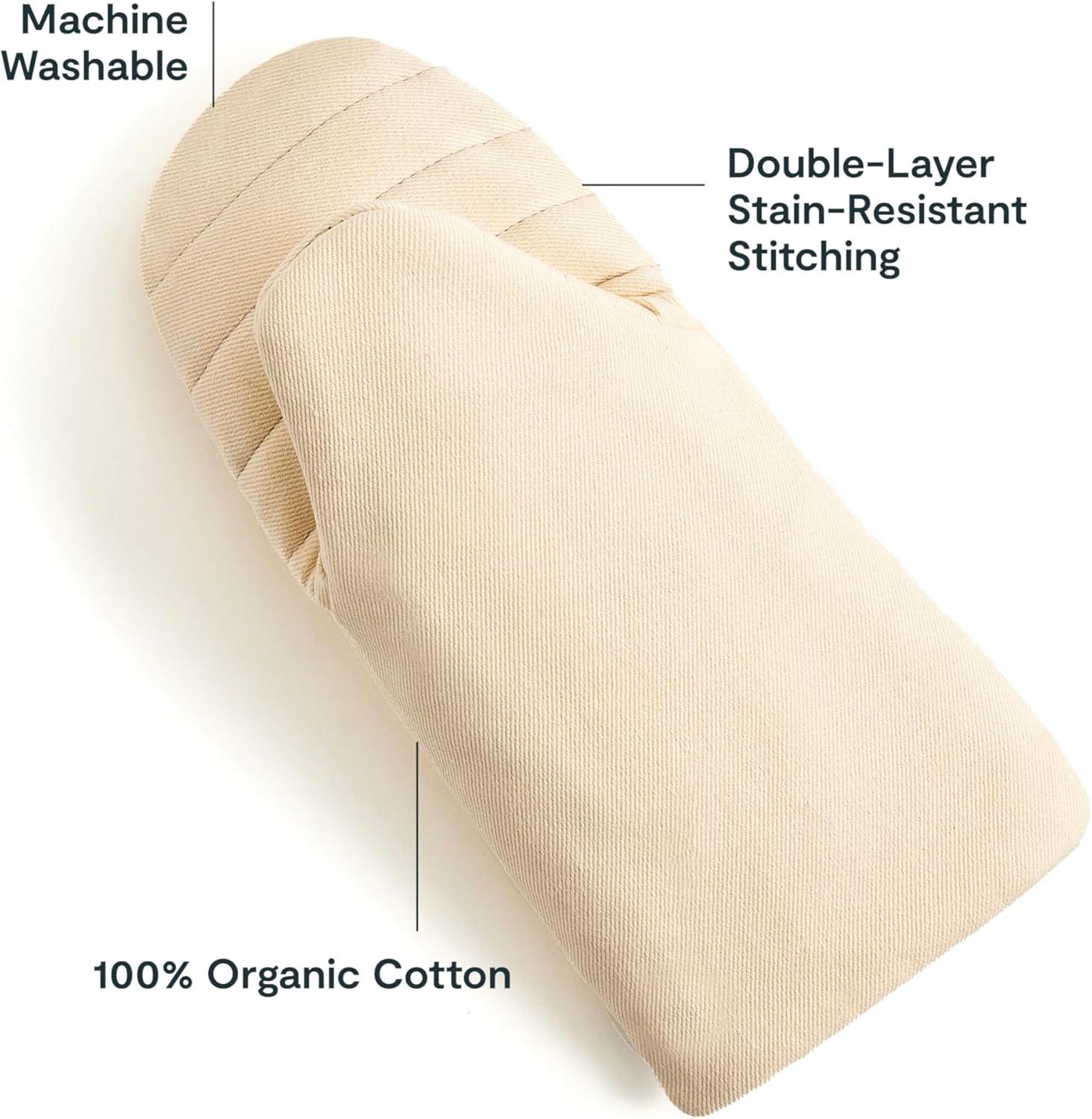 Cream Organic Cotton Double-Layer Oven Mitts Set