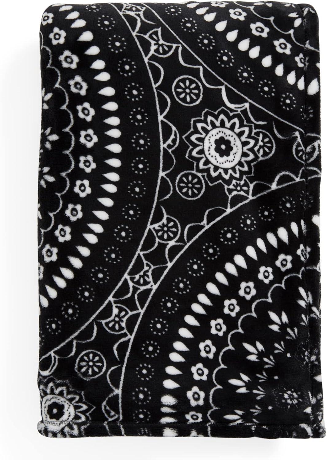 Luxurious Fleece Plush Throw Blanket in Black Bandana Medallion