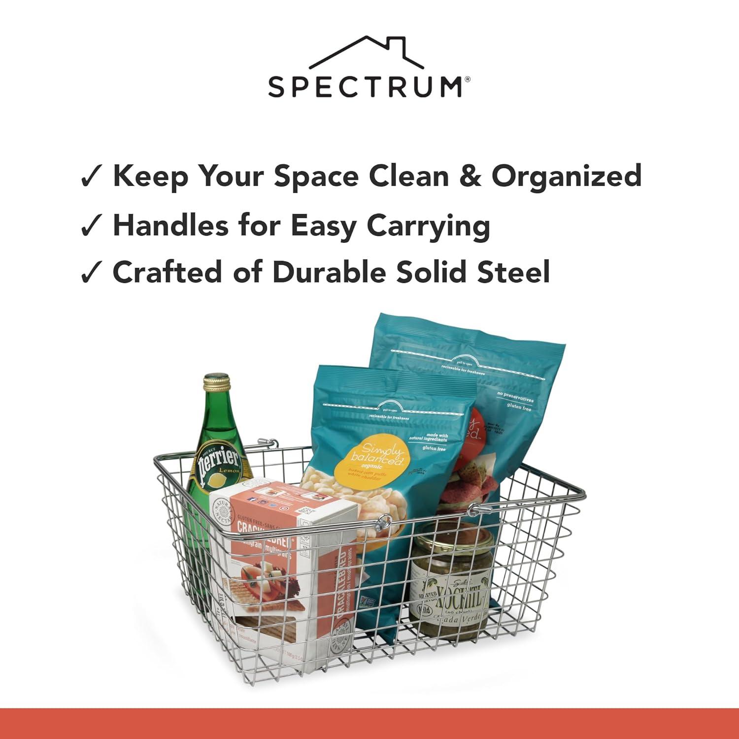 Spectrum Diversified Large Wire Basket: Metal Storage Utility, Multicolored, 21.5" W x 11.75" H, No Assembly Required