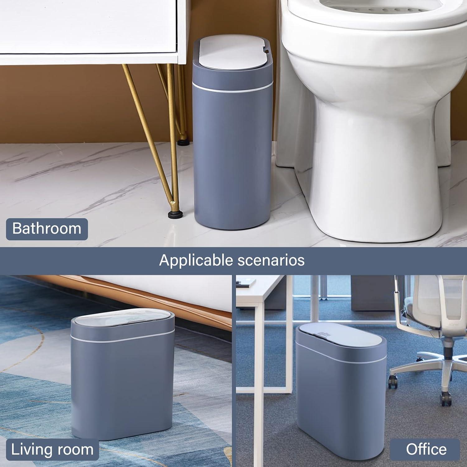 Gray Oval Touchless Plastic Bathroom Trash Can