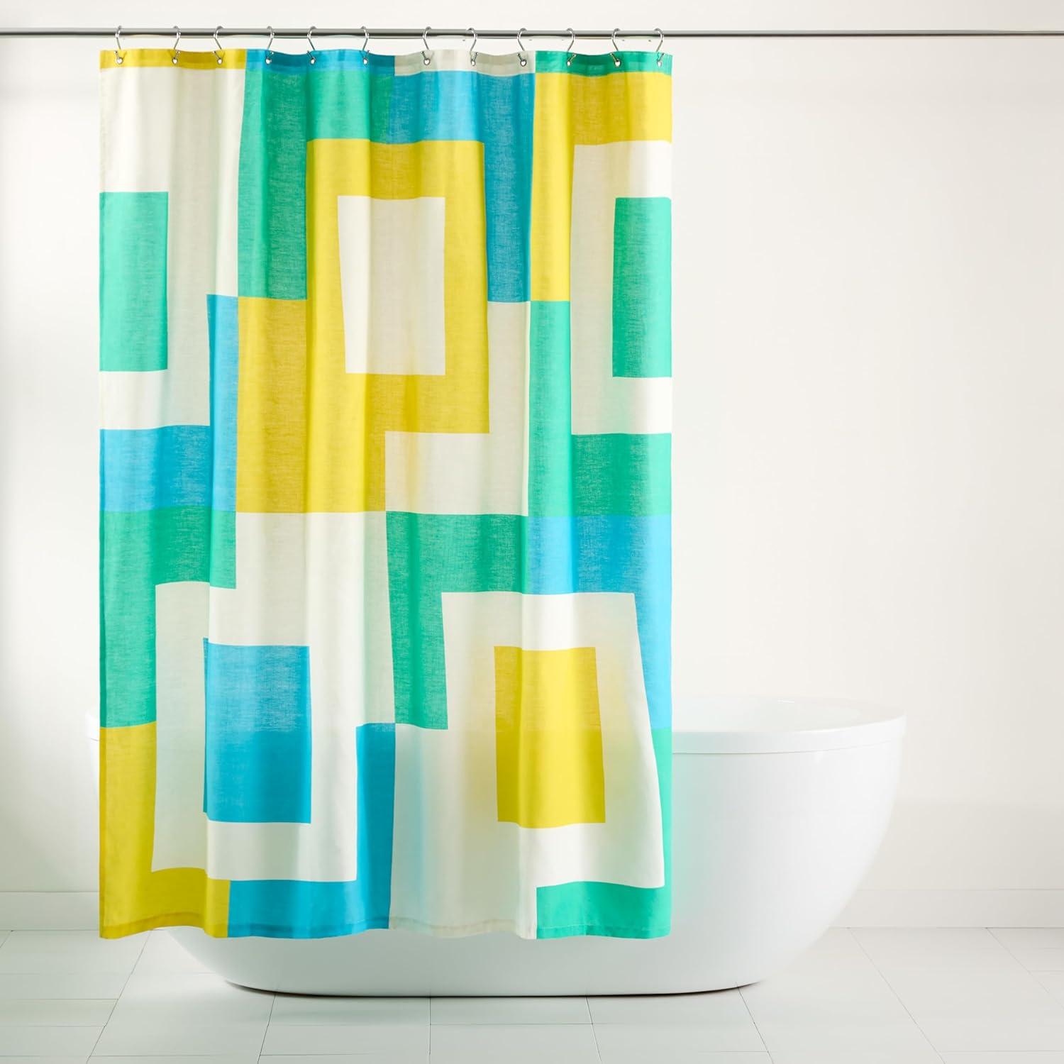 Town & Country Living TOWN & COUNTRY PLAY Lucy Mid Century Squares Fabric Shower Curtain 70"x72"