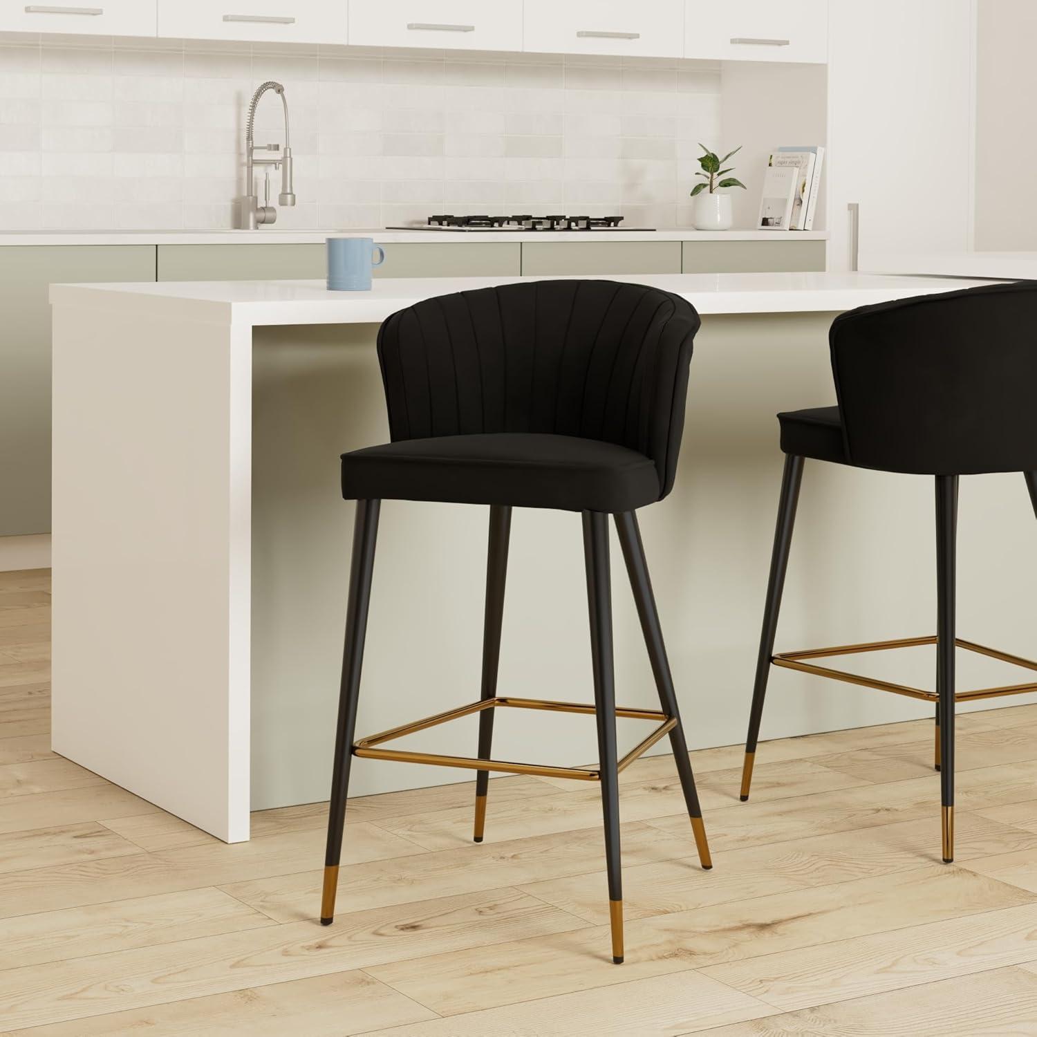 Meridian Furniture Cassie 28"H Velvet Counter Stool in Black (Set of 2)