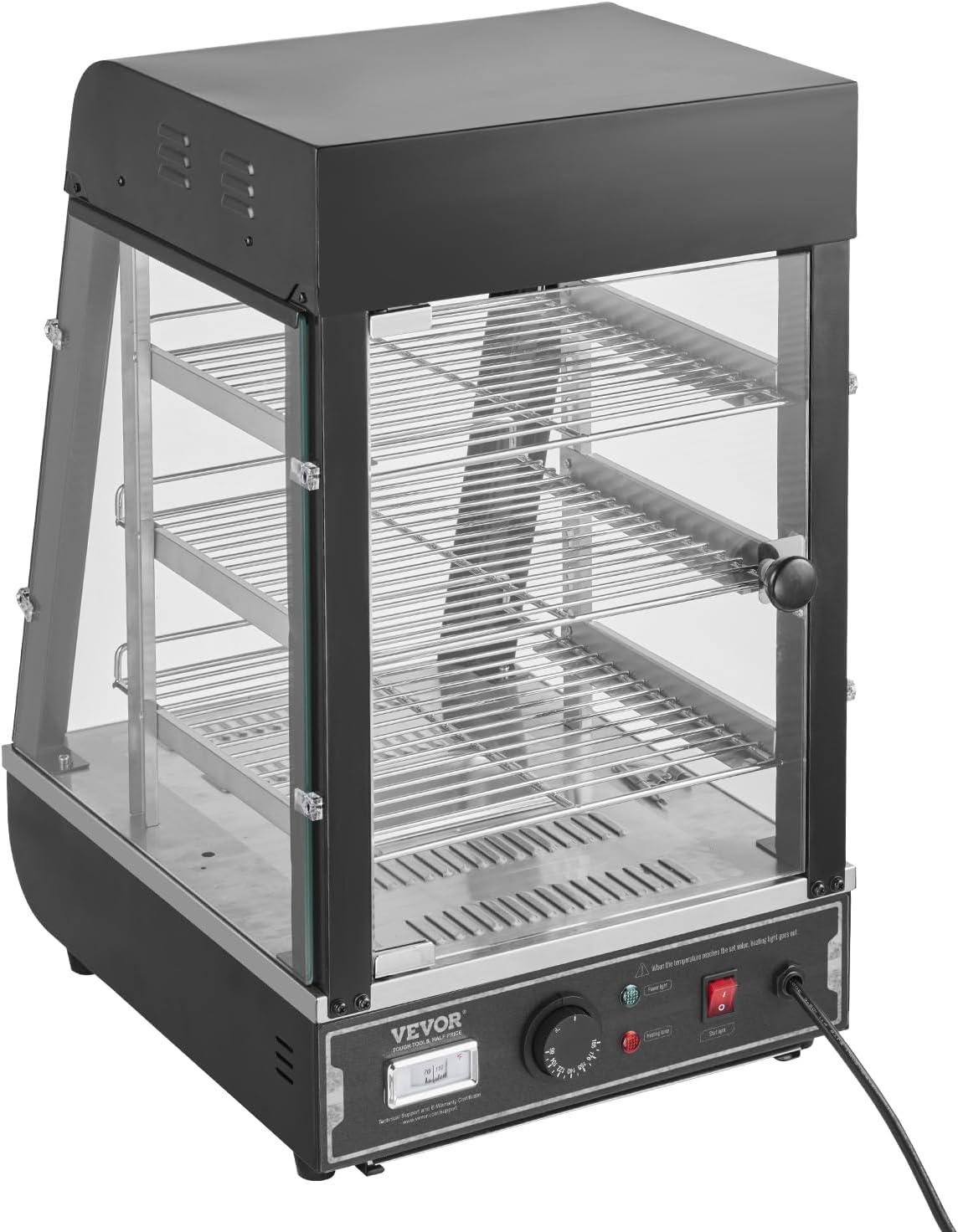 VEVOR 3-Tier Commercial Food Warmer Display, 1000W Food Display Warmer with Light, Adjustable Shelf and Temperature Display, 86℉~185℉ Steam Heating, 57L for Hamburger, Pizza, Bread, Fried Chicken