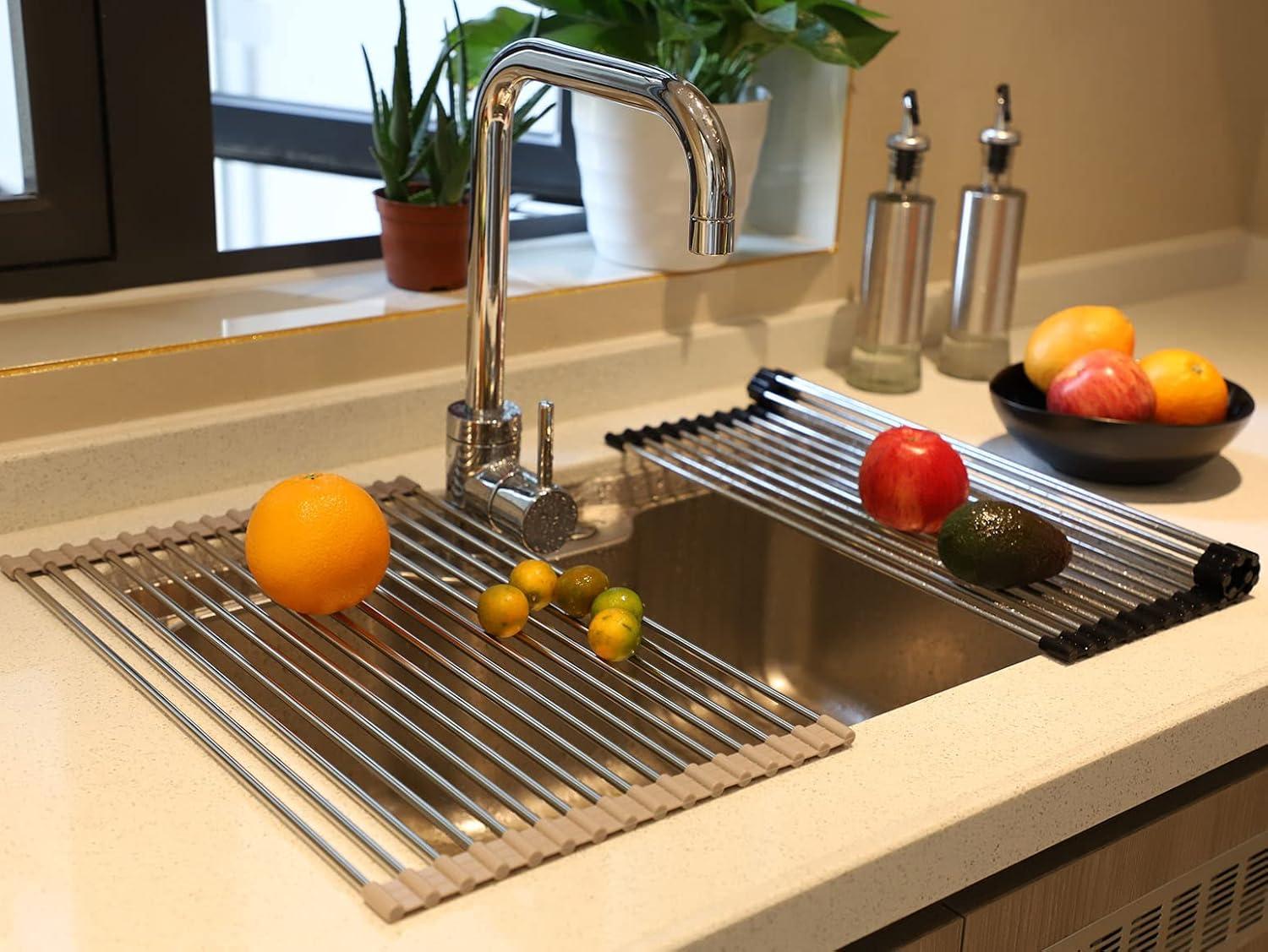 Black Stainless Steel Foldable Over-Sink Dish Drying Rack