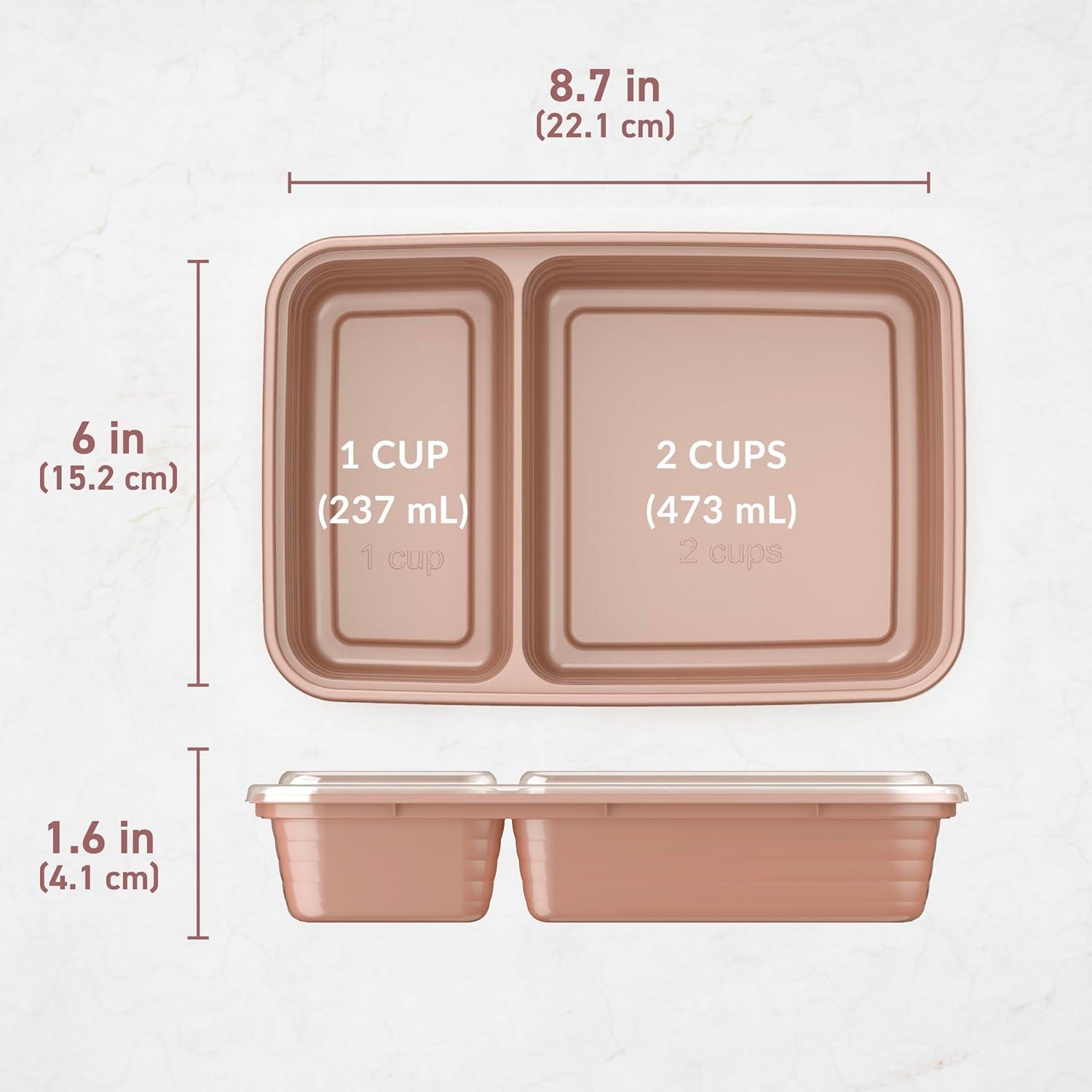 Bentgo Rose Gold 2-Compartment Reusable Meal Prep Containers, 10-Pack