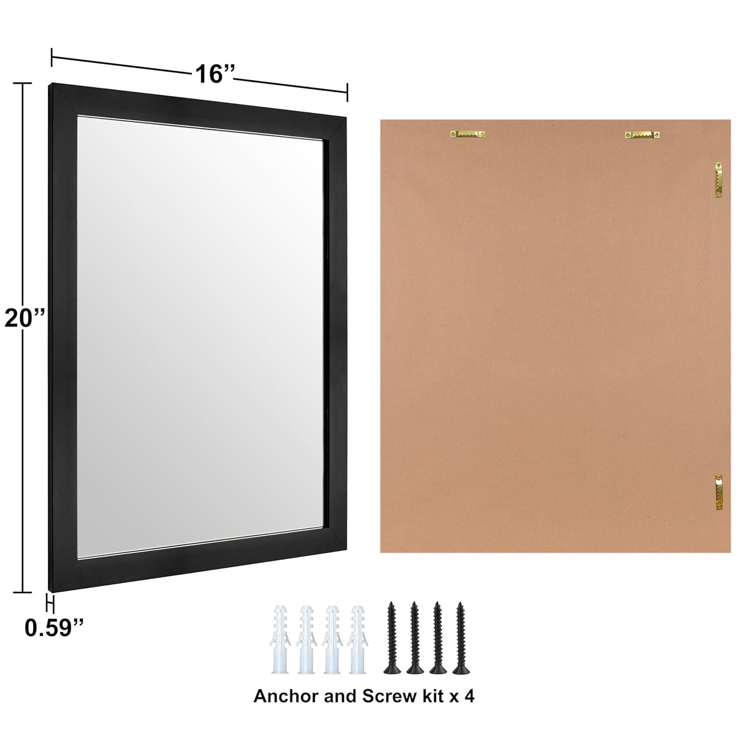 Amazon Basics Rectangular Wall Mount Mirror 16" x 20" - Standard Trim, Black