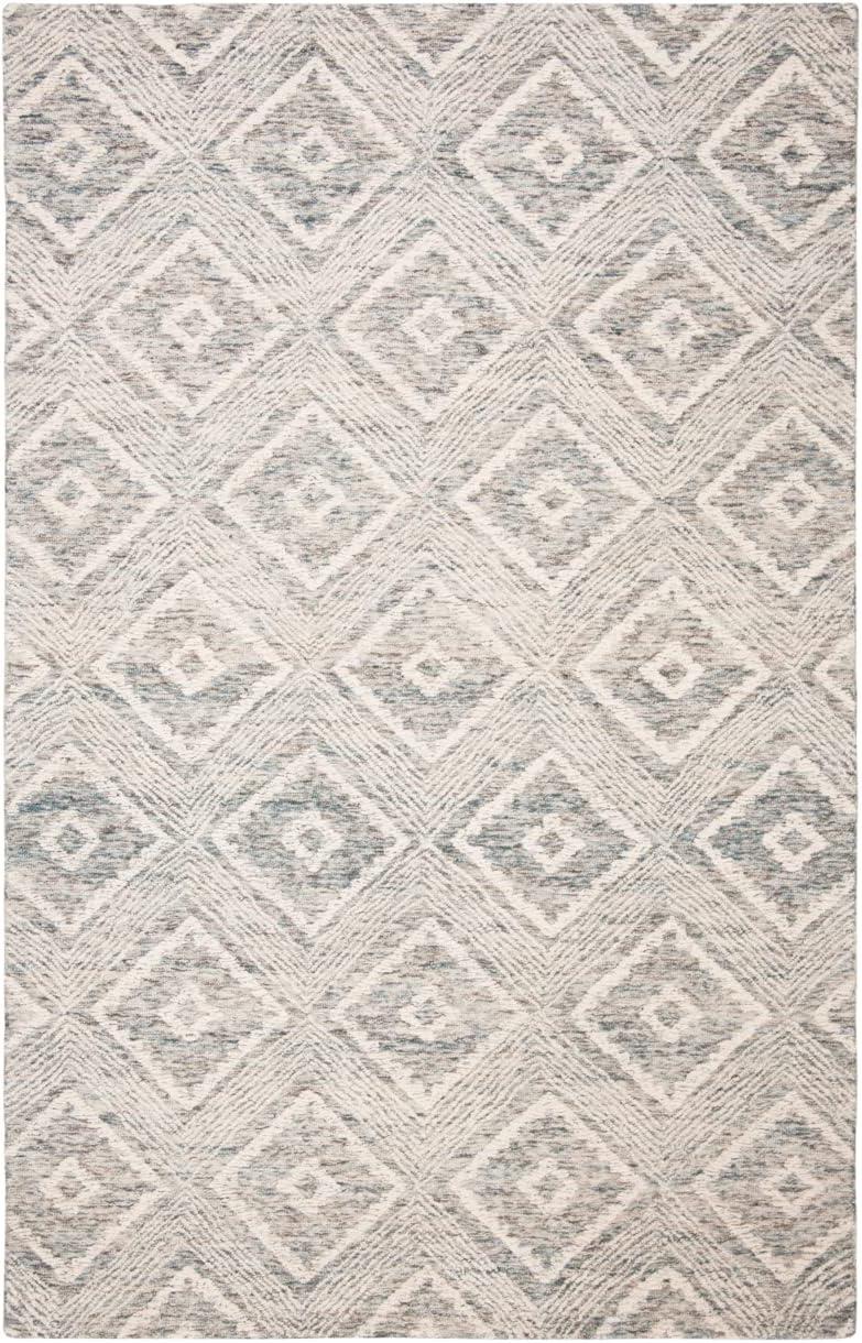 Ivory and Denim Abstract Handmade Wool Area Rug, 9' x 12'