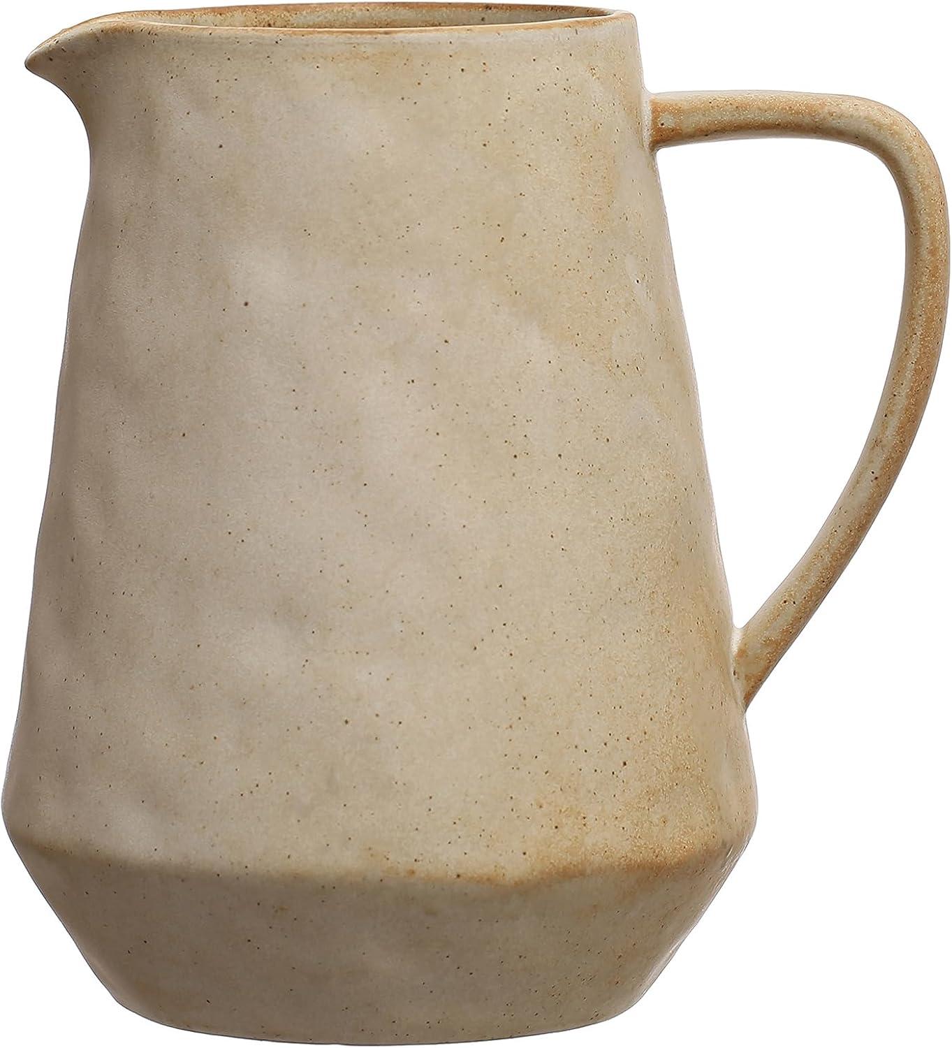 Cream Stoneware Pitcher with Reactive Glaze, 2.5-Quart