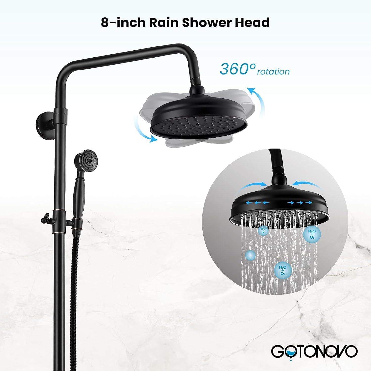 gotonovo Oil Rubbed Bronze Bathroom Luxury Shower Faucet Rain Mixer 8 Inch Round Head Double Cross Handle Bathroom Bathtub Hand Spray Tub Tap Wall Mount Bathroom Fixtures