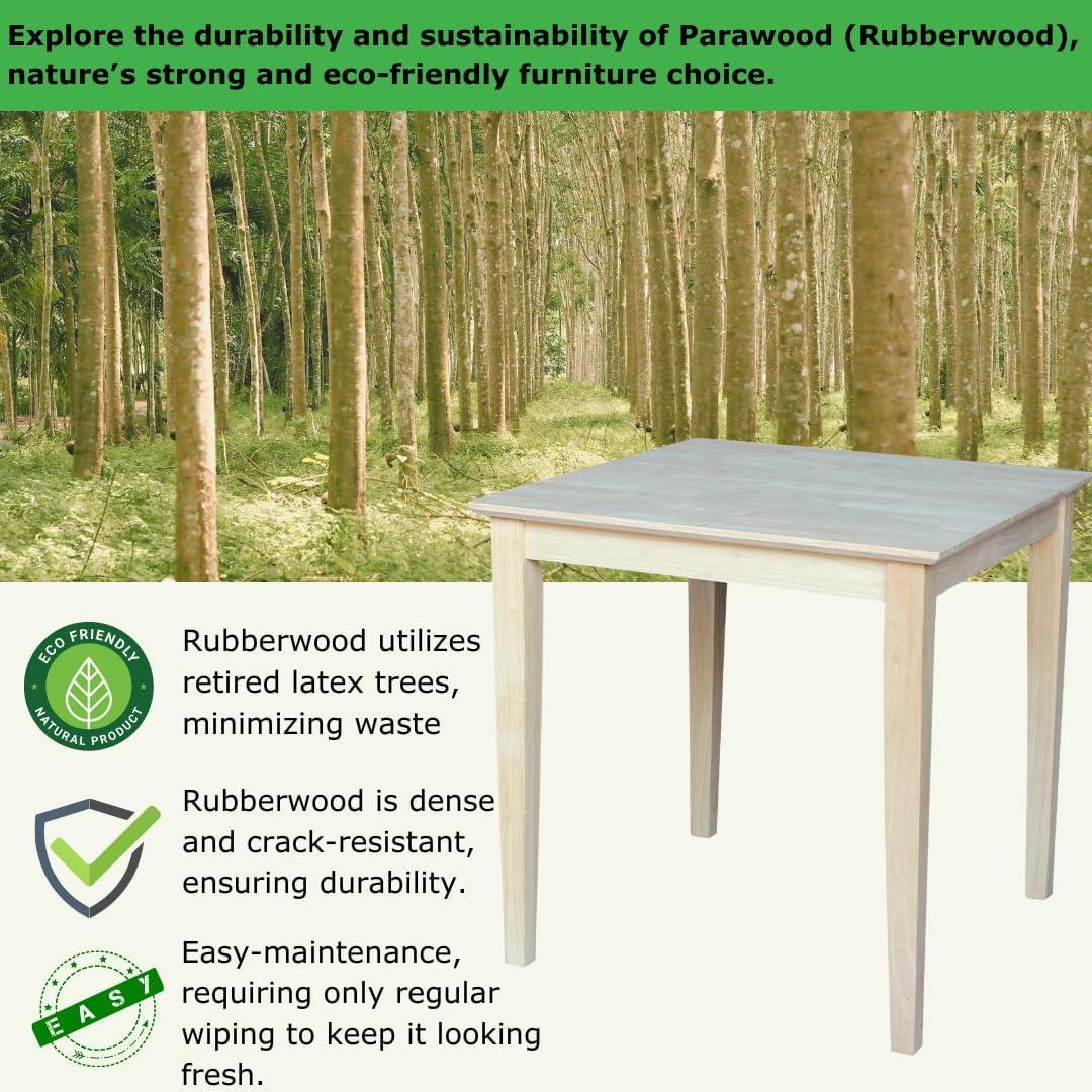 International Concepts 30" Square Solid Wood Dining Table with Shaker Legs Unfinished: Parawood, Kitchen Table