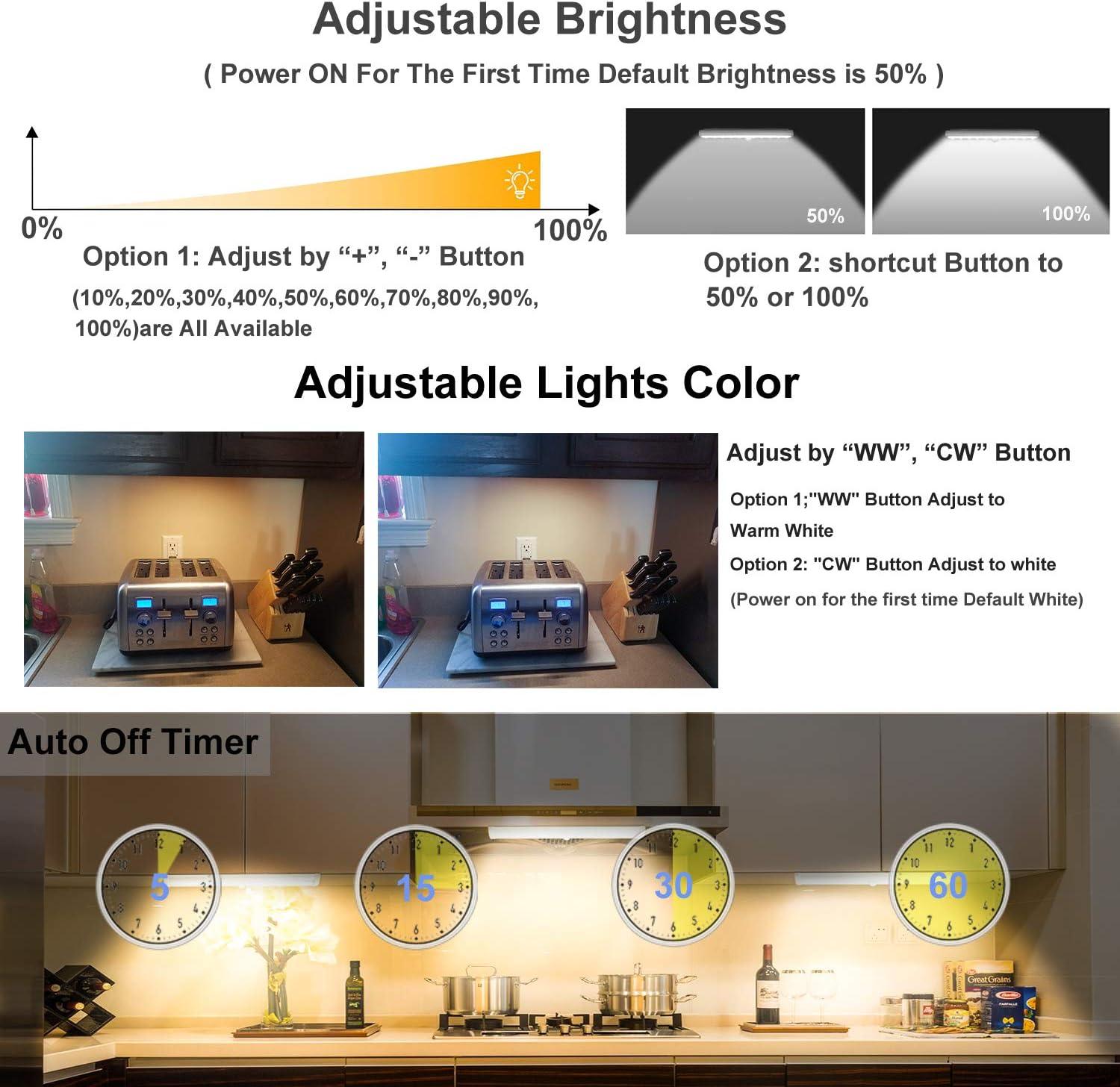 Wireless Dimmable LED Under Cabinet Lights with Remote, 4 Pack