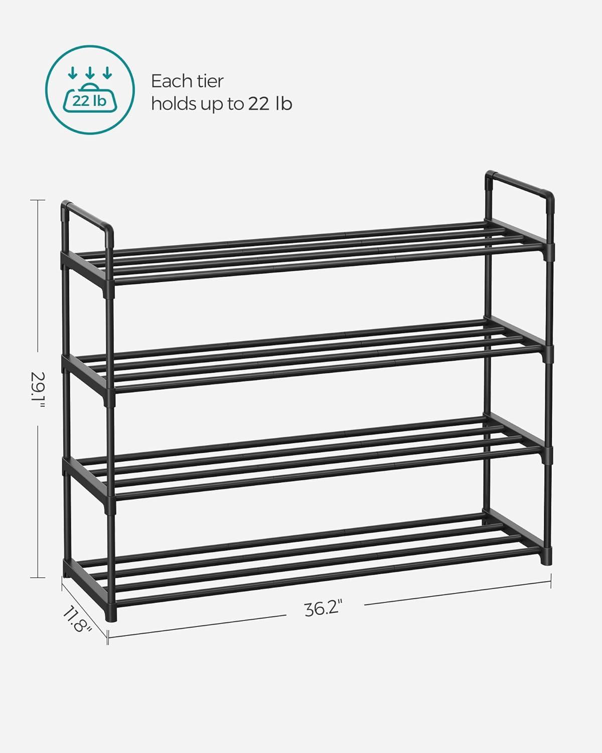 Black 4-Tier Metal and Plastic Stackable Shoe Rack