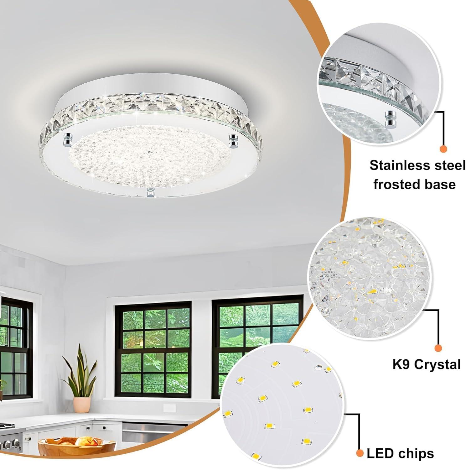 11-Inch Crystal LED Flush Mount Chandelier Light