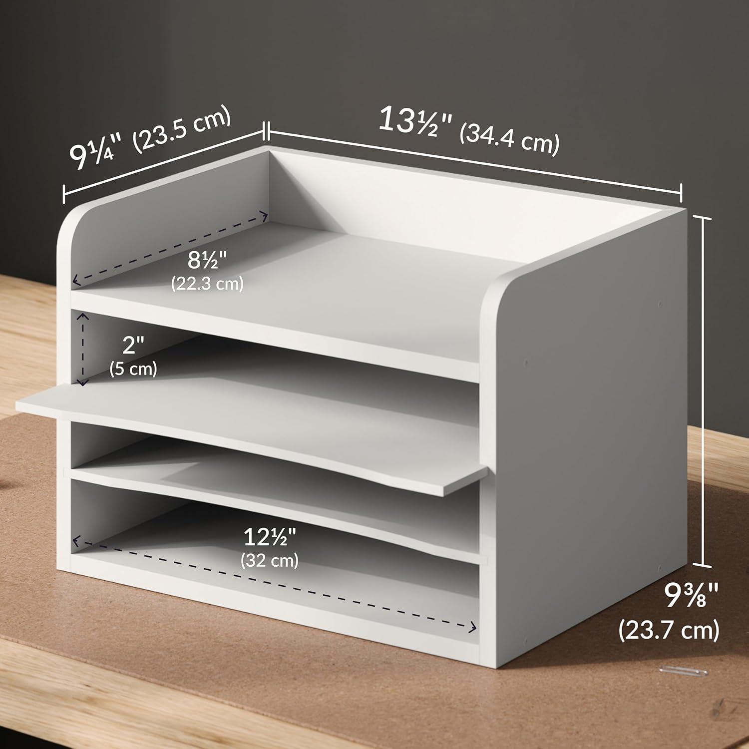 Ballucci 4-Tier Adjustable Desk Organizer Paper Sorter, Office Document Letter Tray, White