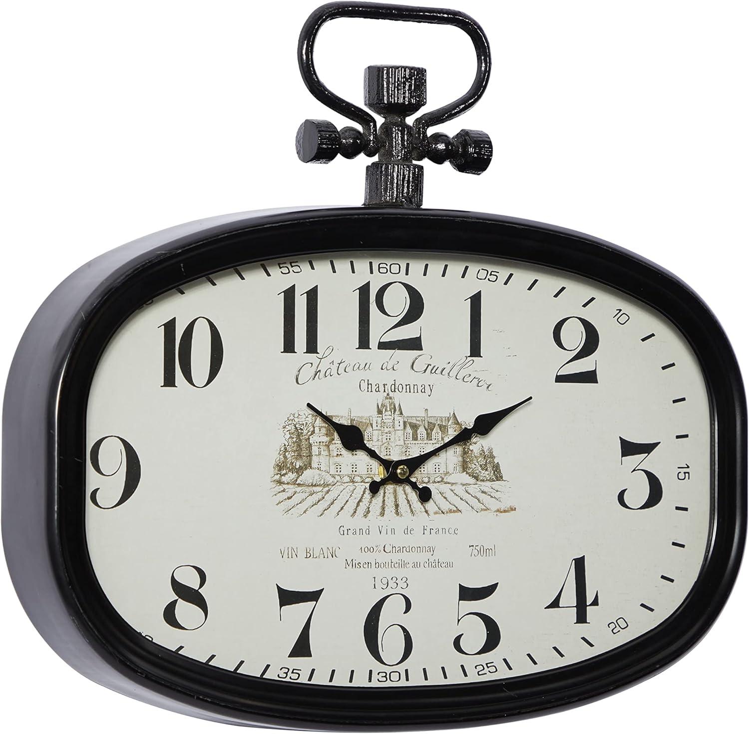 DecMode 18" x 16" White Metal Pocket Watch Style Wall Clock