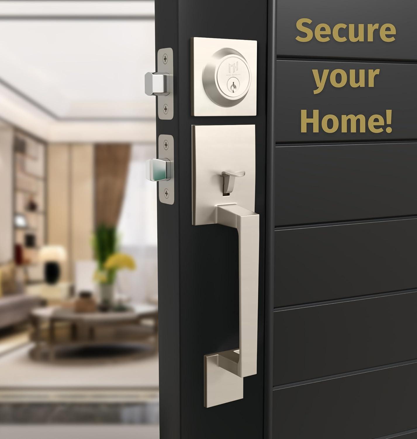 Mega Handles Mega Handles Tobelle Reversible Entry Door Handle Set with Single Cylinder Deadbolt and Lever – Modern Handle for Front, Garage, or Interior Doors