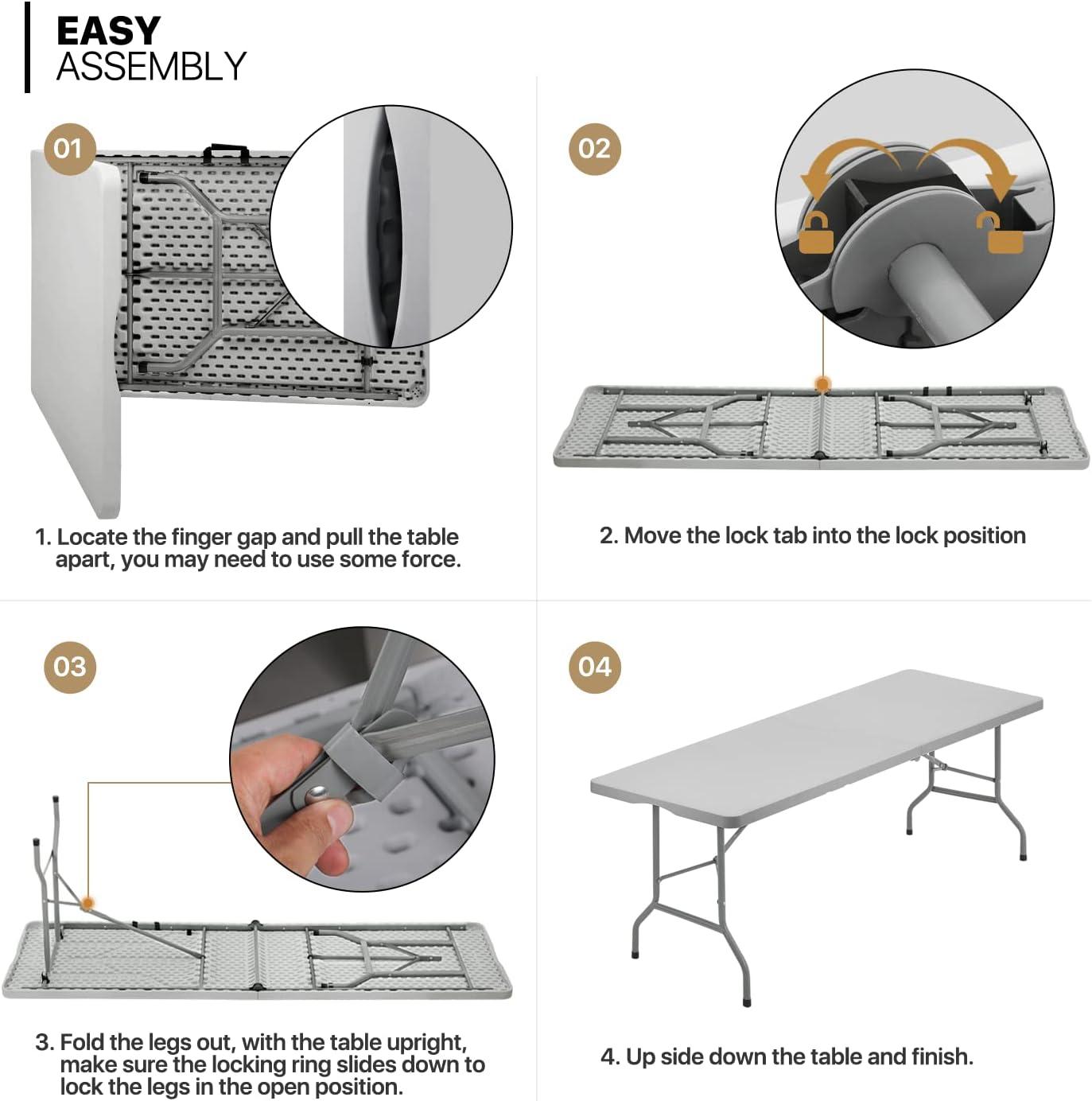 Plastic Folding Card Table, Indoor Outdoor Portable Picnic Table with Carrying Handle for Camping