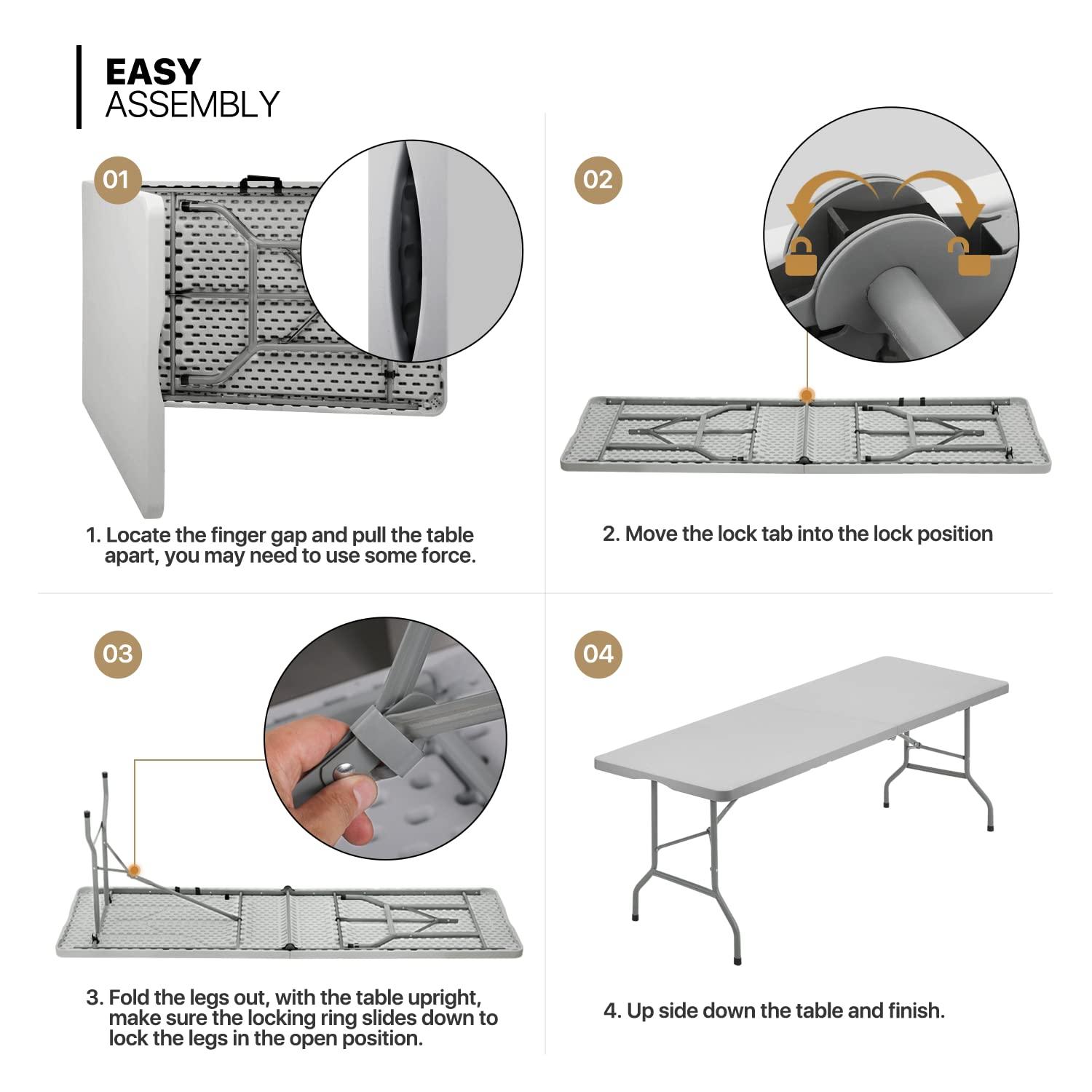 Plastic Folding Card Table, Indoor Outdoor Portable Picnic Table with Carrying Handle for Camping