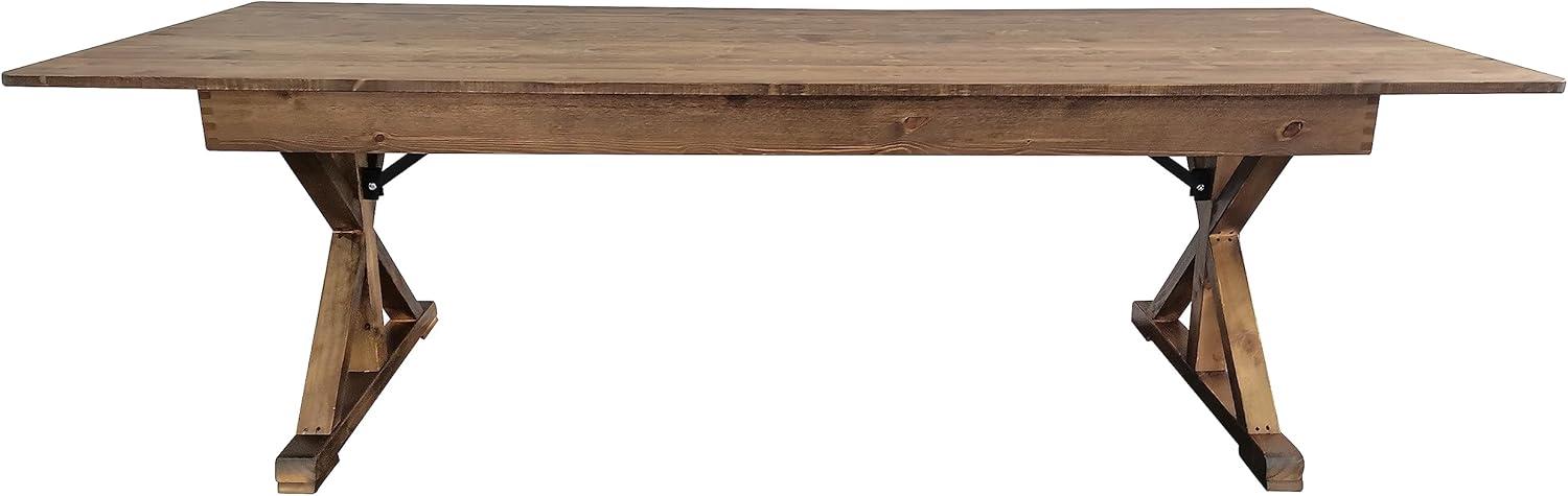 Eternity Rectangular Solid Pine Farm Dining Table with Folding X-Style Legs