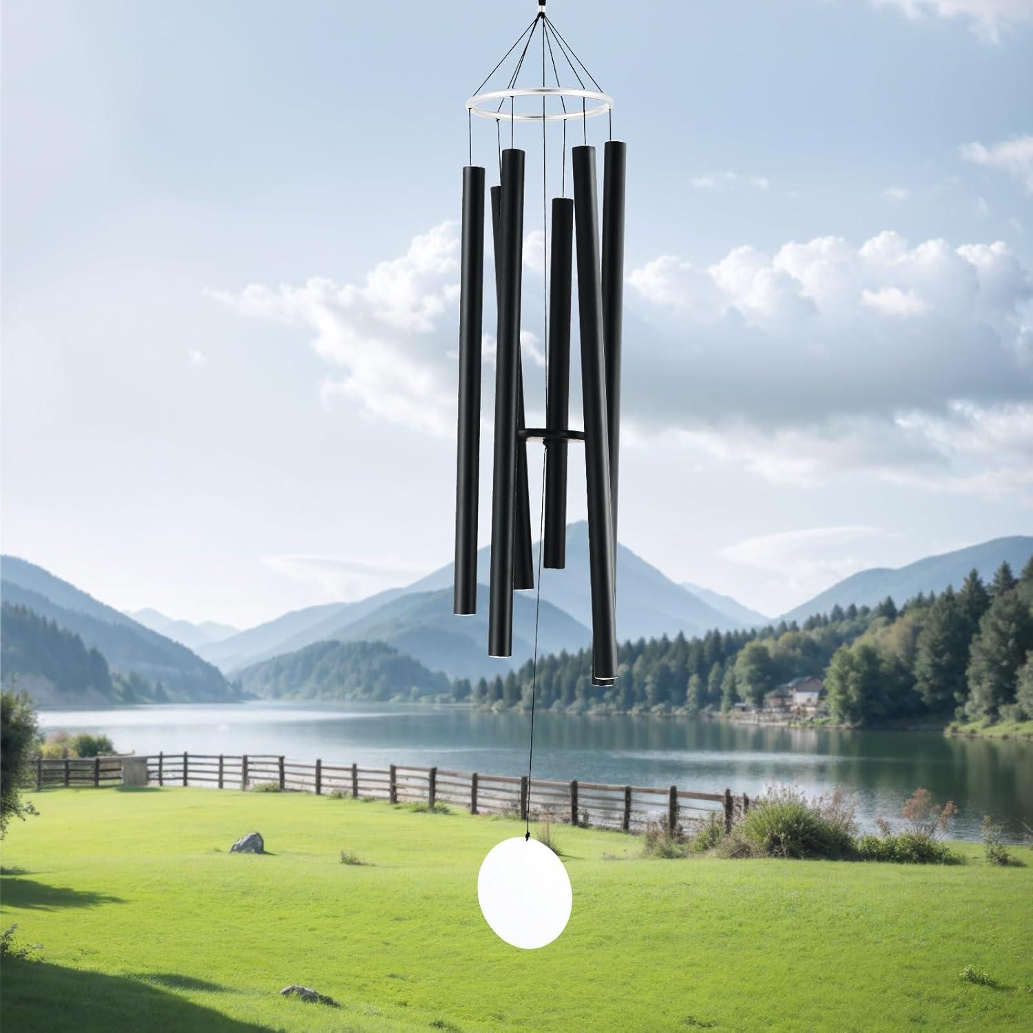 66-Inch Black Aluminum Deep Tone Memorial Wind Chimes