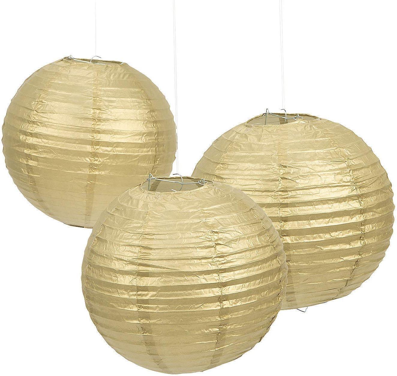 Gold Hanging Paper Lanterns, Wedding, Prom, Anniversary, Birthday, Bachelorette, Party Decor & Supplies, 6 Pieces