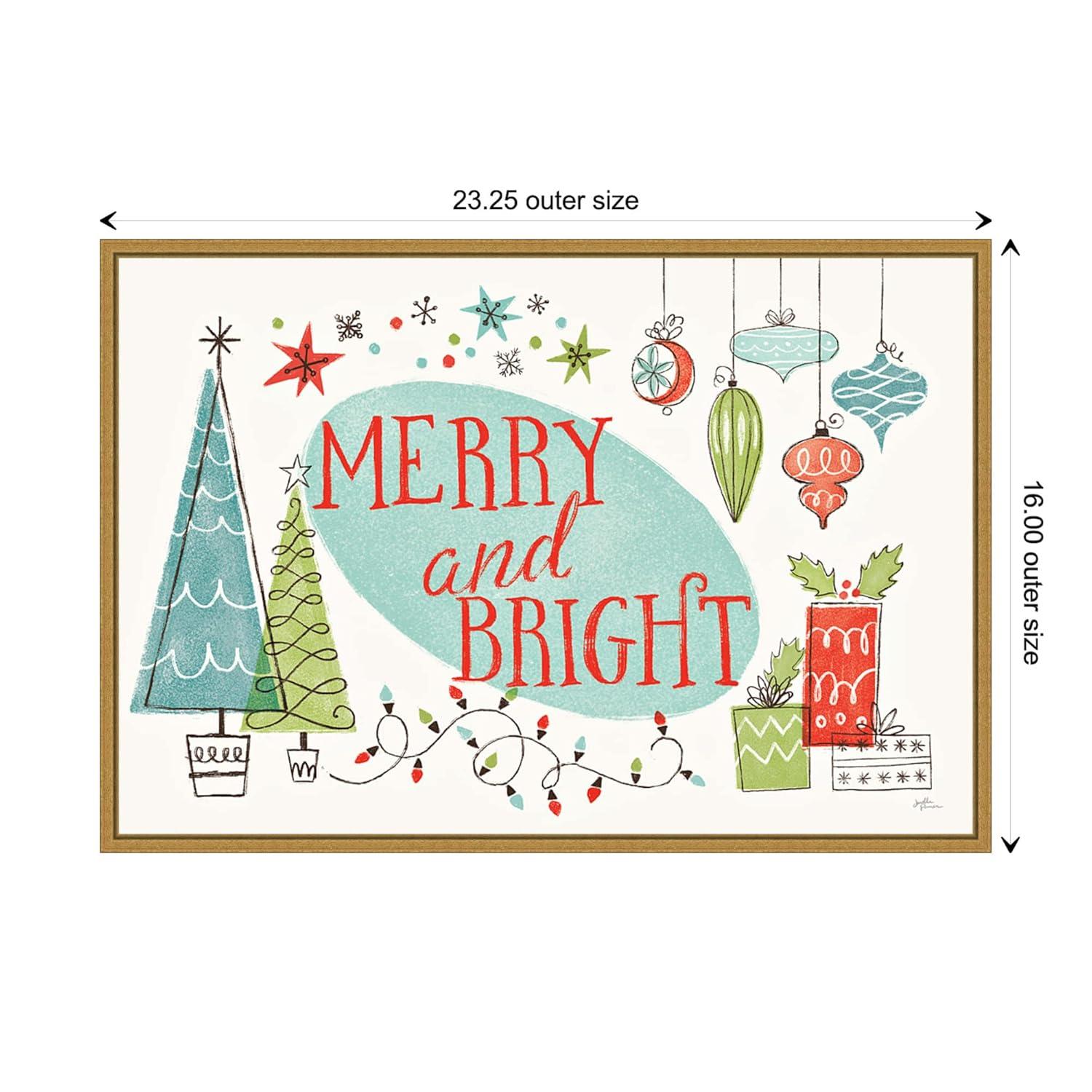 23" x 16" Merry and Bright Christmas Tree by Janelle Penner Framed Canvas Wall Art - Amanti Art: Mid-Century Modern Holiday Decor