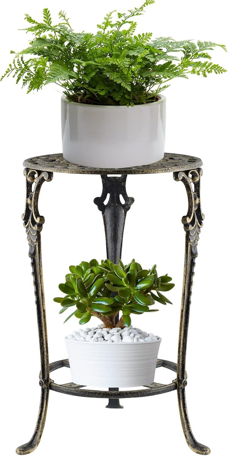 MDLUU Cast Iron Potted Plant Stand 18.8 Inch Tall, 2-Tier Planter Rack, Heavy Duty Flower Pot Holder for Living Room, Bedroom, Kitchen (Bronze)