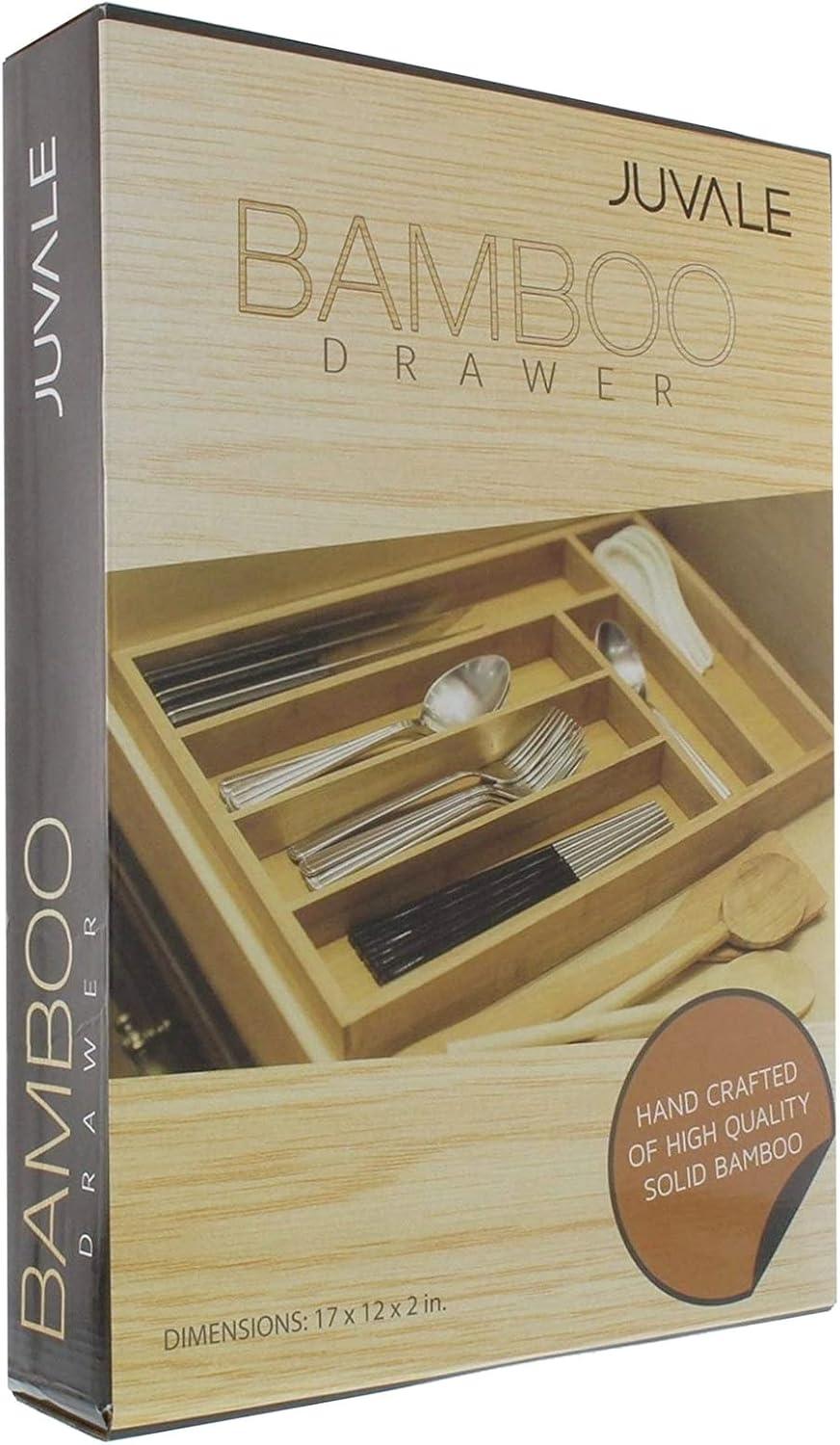 Bamboo Silverware Organizer for Drawer, Kitchen, 6 Slot Utensil Tray (17 x 11.75 x 1.75 In)