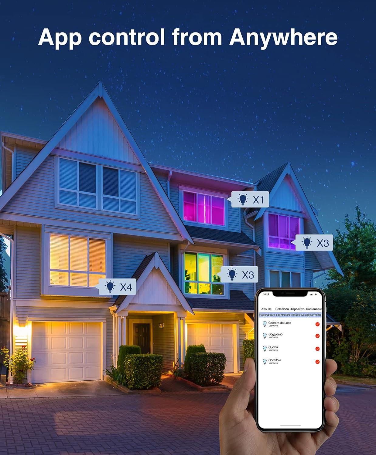 WB4-4: Gosund Smart Bulb, WiFi Light Bulbs, Color Changing Light Bulb, Smart Light Bulbs work with Alexa & Google Assistant, A19 RGB Alexa Light Bulb, RGB+Wnite, Dimmable LED Light Bulbs, 4 Pack