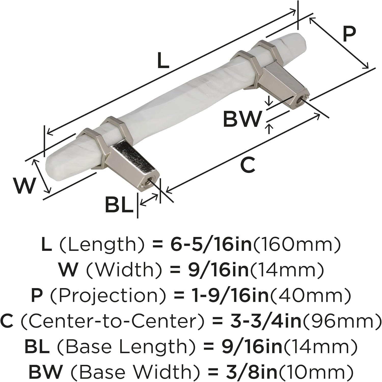 Polished Nickel and Marble White Modern Bar Cabinet Pull