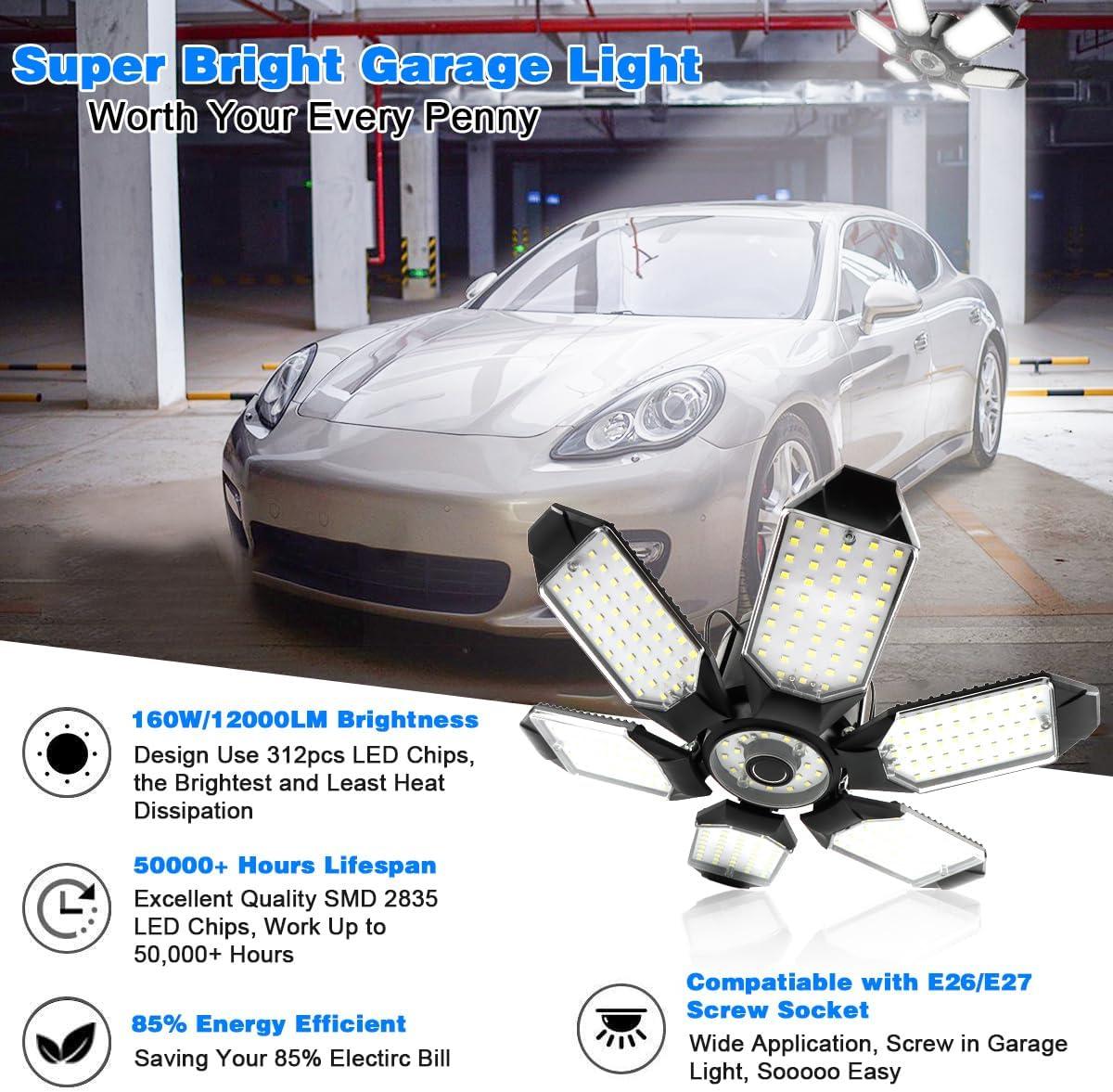 Super Bright 32000LM LED Garage Ceiling Light with 6 Deformable Panels