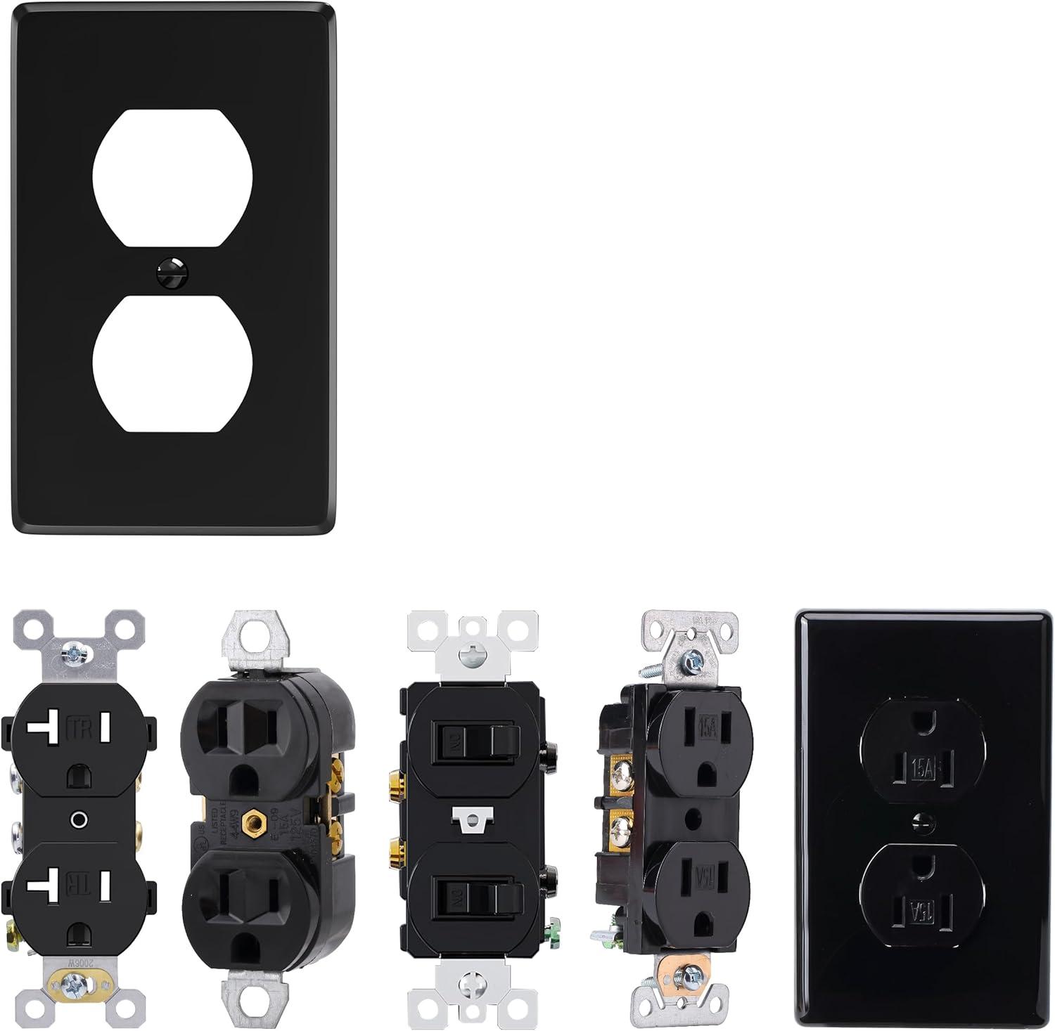 Black Painted Duplex Receptacle Outlet Cover Plates, 10 Pack