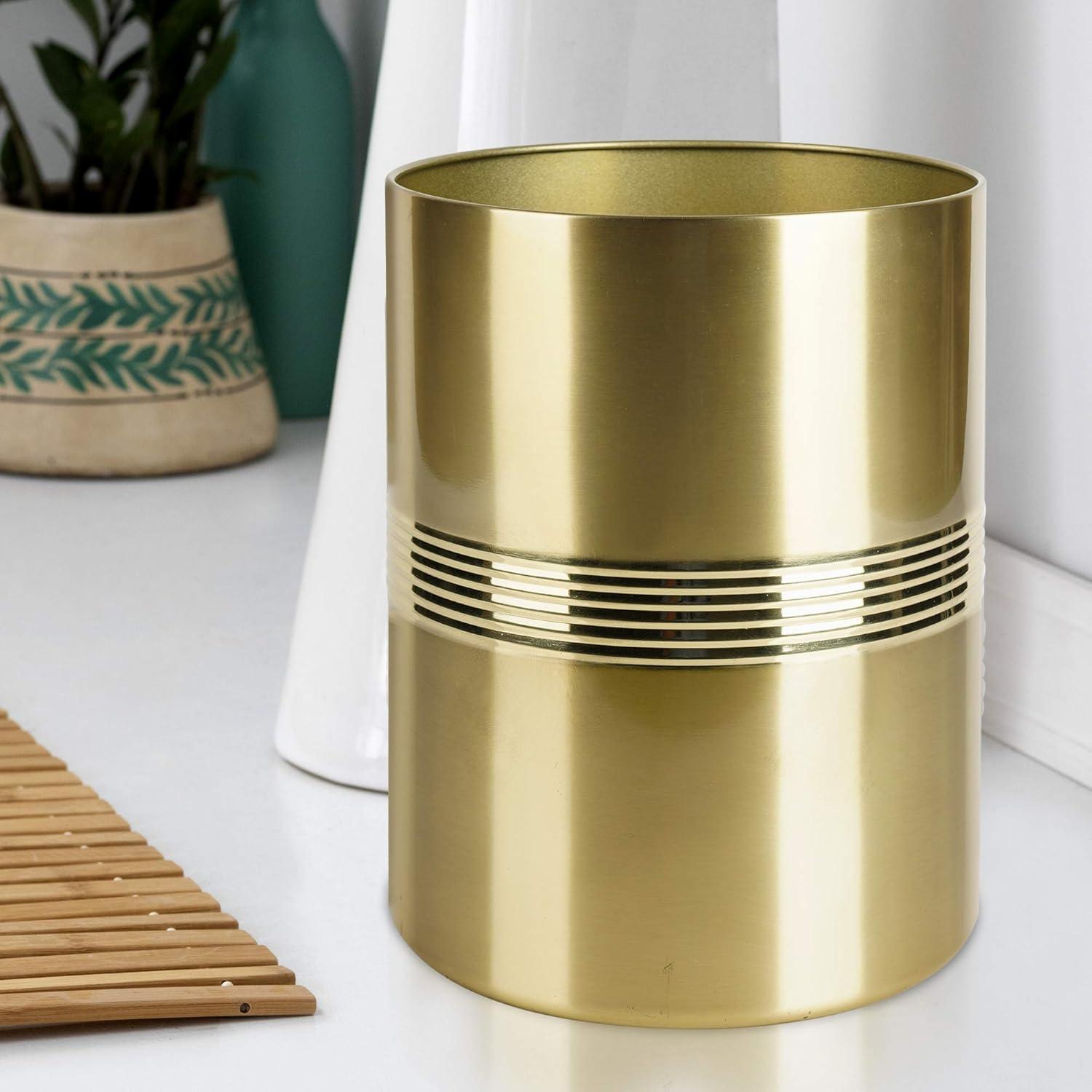 Decorative Bathroom Wastebasket - Nu Steel: Stainless Steel, 11" High, 6L Capacity, Metallic Gold