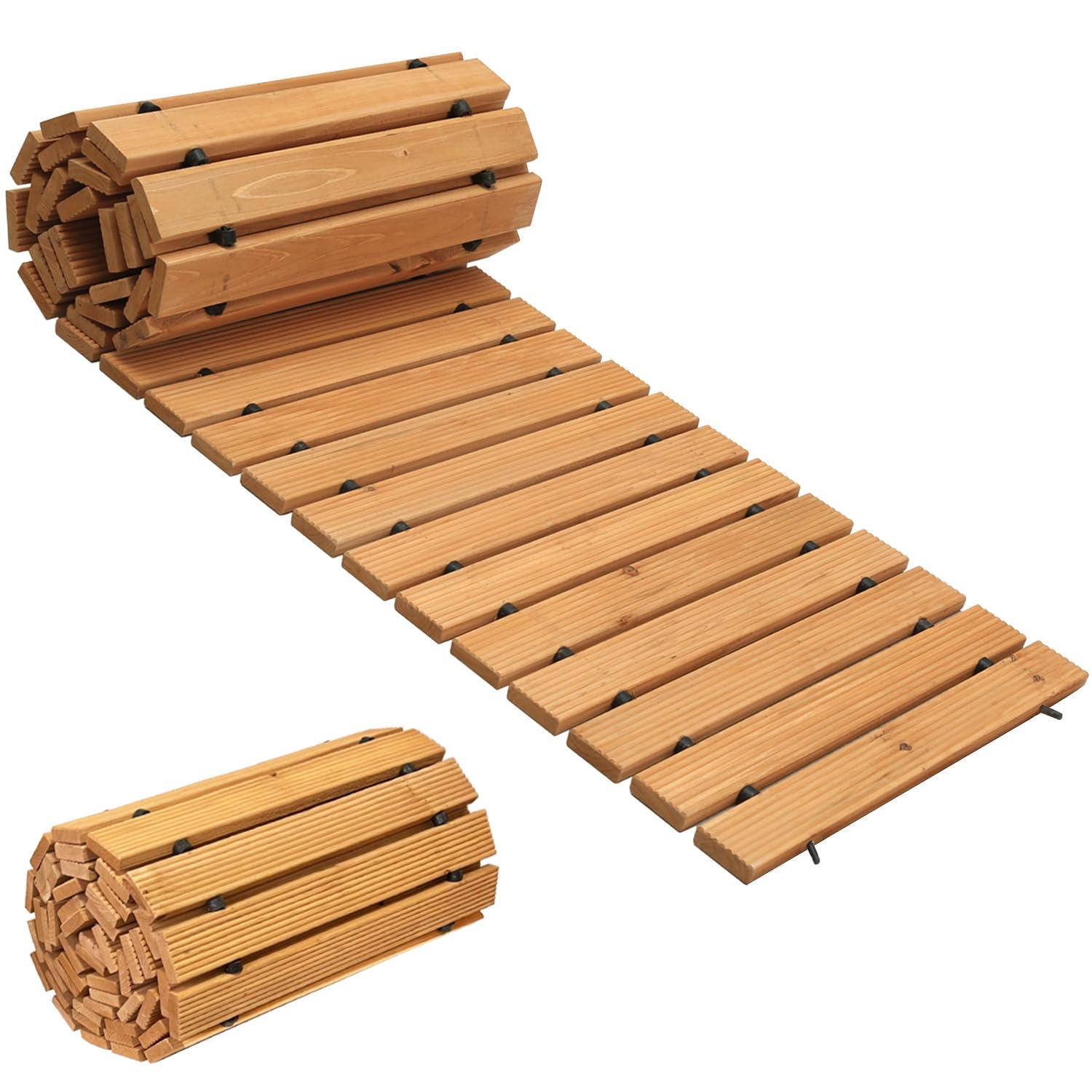 LINSHRY 12FT Wooden Garden Pathway, Outdoor Roll Out Decorative Garden Walkway, Weather-Resistant Non-Slip Hardwood Pathway for Backyard, Beach, Wedding Party Paths