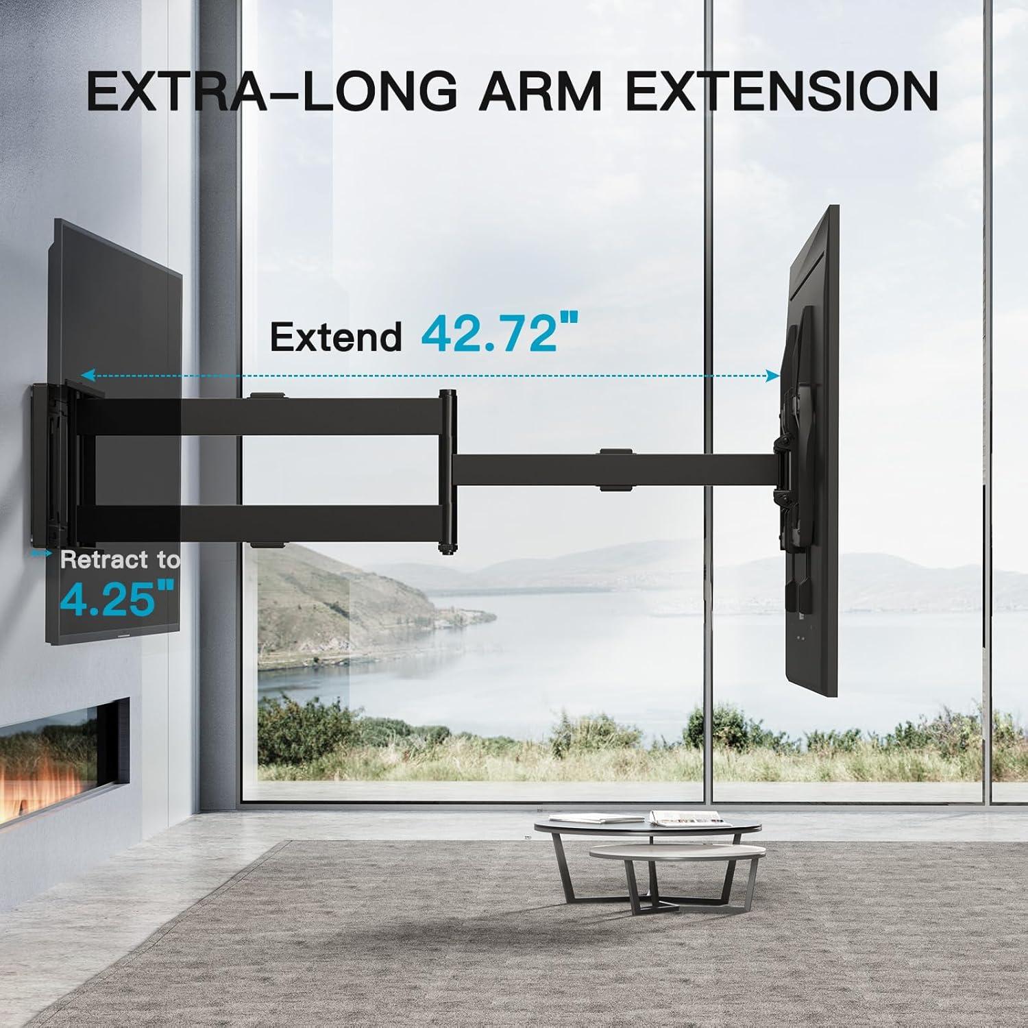 PERLESMITH Long Arm TV Wall Mount for 42-90 inch TVs, Full Motion TV Mount with 42.72 inch Extension Articulating Arm Swivel and Tilt, Max VESA 800x400mm, Holds up to 150 lbs, 16”,18”, 24” Studs