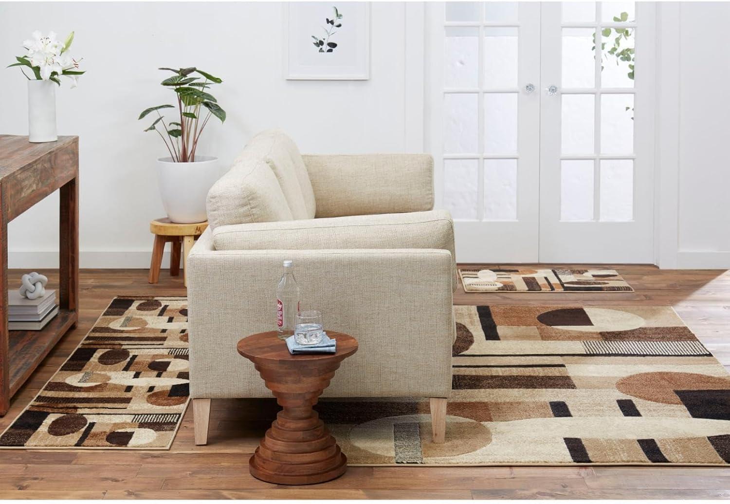 Tribeca Brown and Beige Geometric Synthetic Area Rug Set